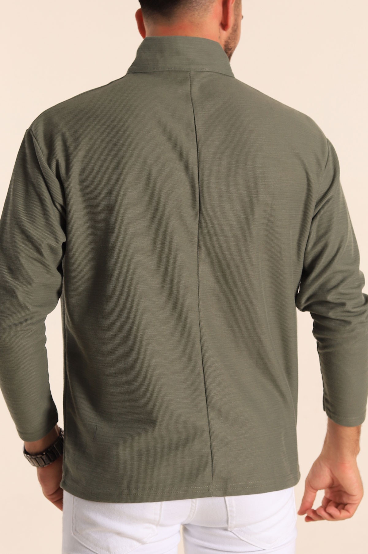 Haki Relaxed Fit Balıkçı Yaka Fermuarlı Erkek Sweat 201318