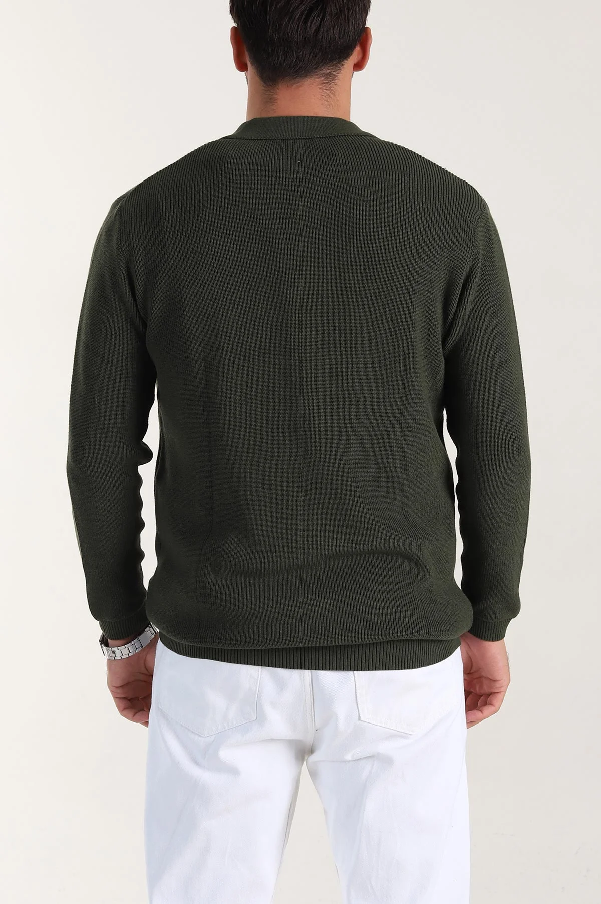 Haki Relaxed Fit Bambu Erkek Triko Hırka 400156