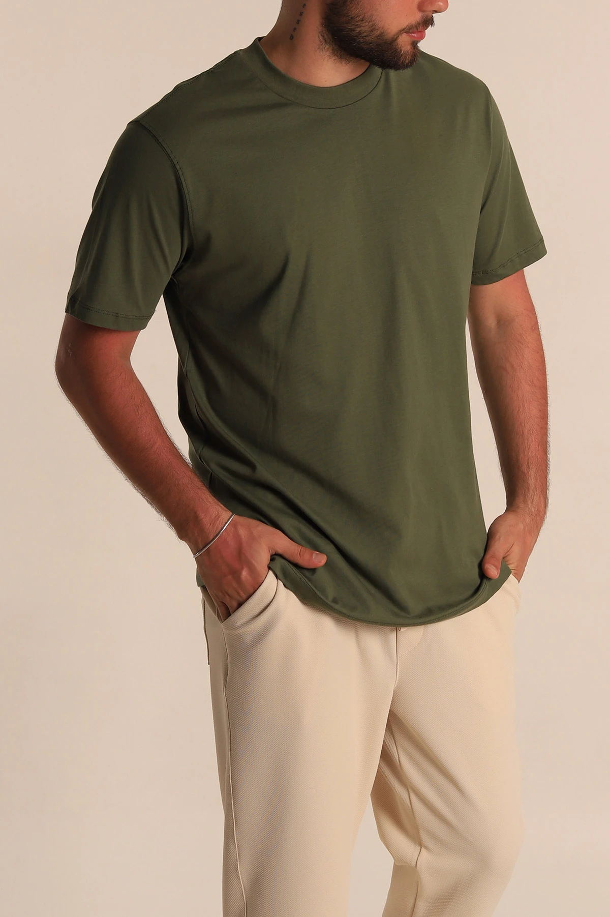 Haki Relaxed Fit Basic Erkek Tişört 279892