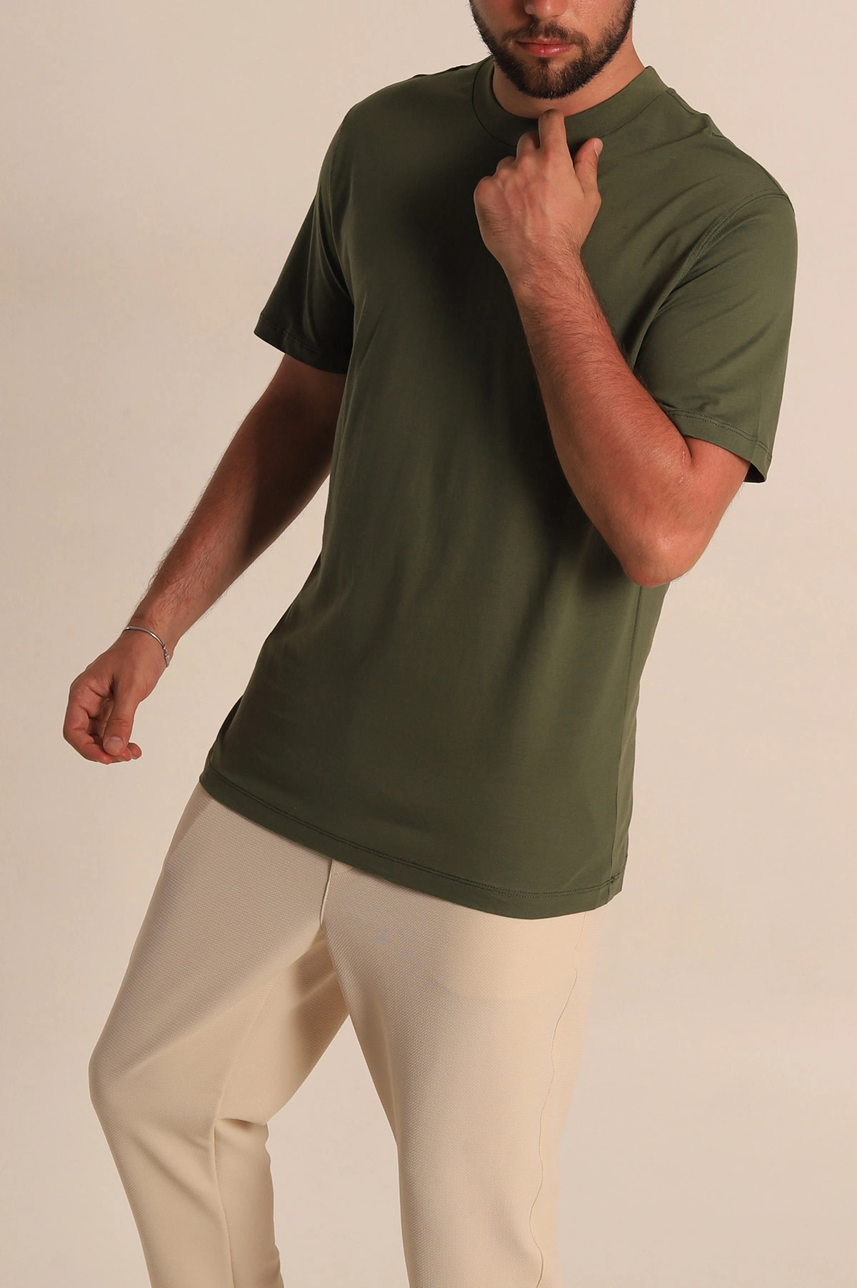 Haki Relaxed Fit Basic Erkek Tişört 279892