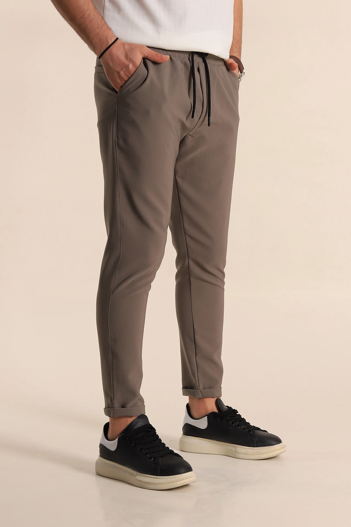 Haki Relaxed Fit Bel Bağlamalı Duble Paça Erkek Jogger Pantolon 266087
