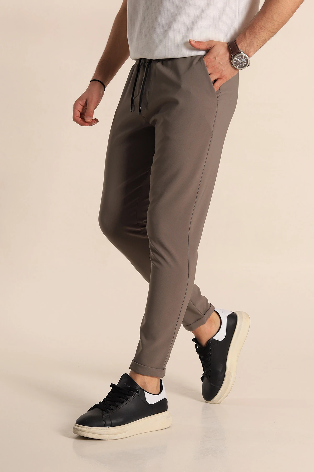 Haki Relaxed Fit Bel Bağlamalı Duble Paça Erkek Jogger Pantolon 266087