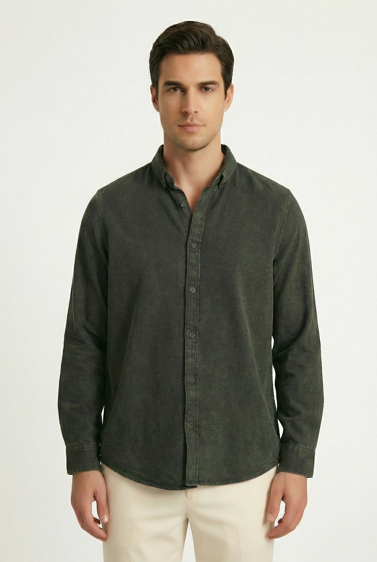 Haki Relaxed Fit Erkek Kot Gömlek 419372