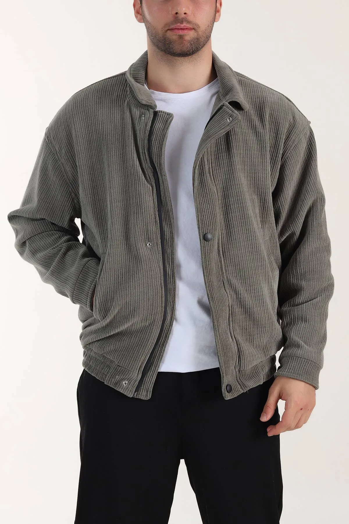 Haki Relaxed Fit Fitilli Dokulu İçi Astarlı Erkek Mont 409642