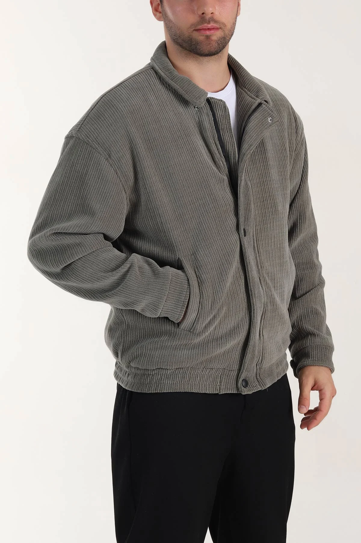 Haki Relaxed Fit Fitilli Dokulu İçi Astarlı Erkek Mont 409642