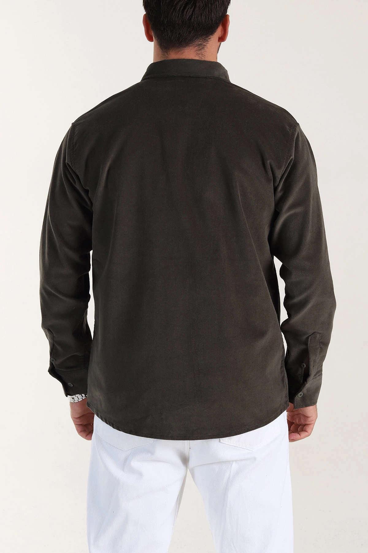 Haki Relaxed Fit Fitilli Kadife Ata Yaka Erkek Gömlek 400085