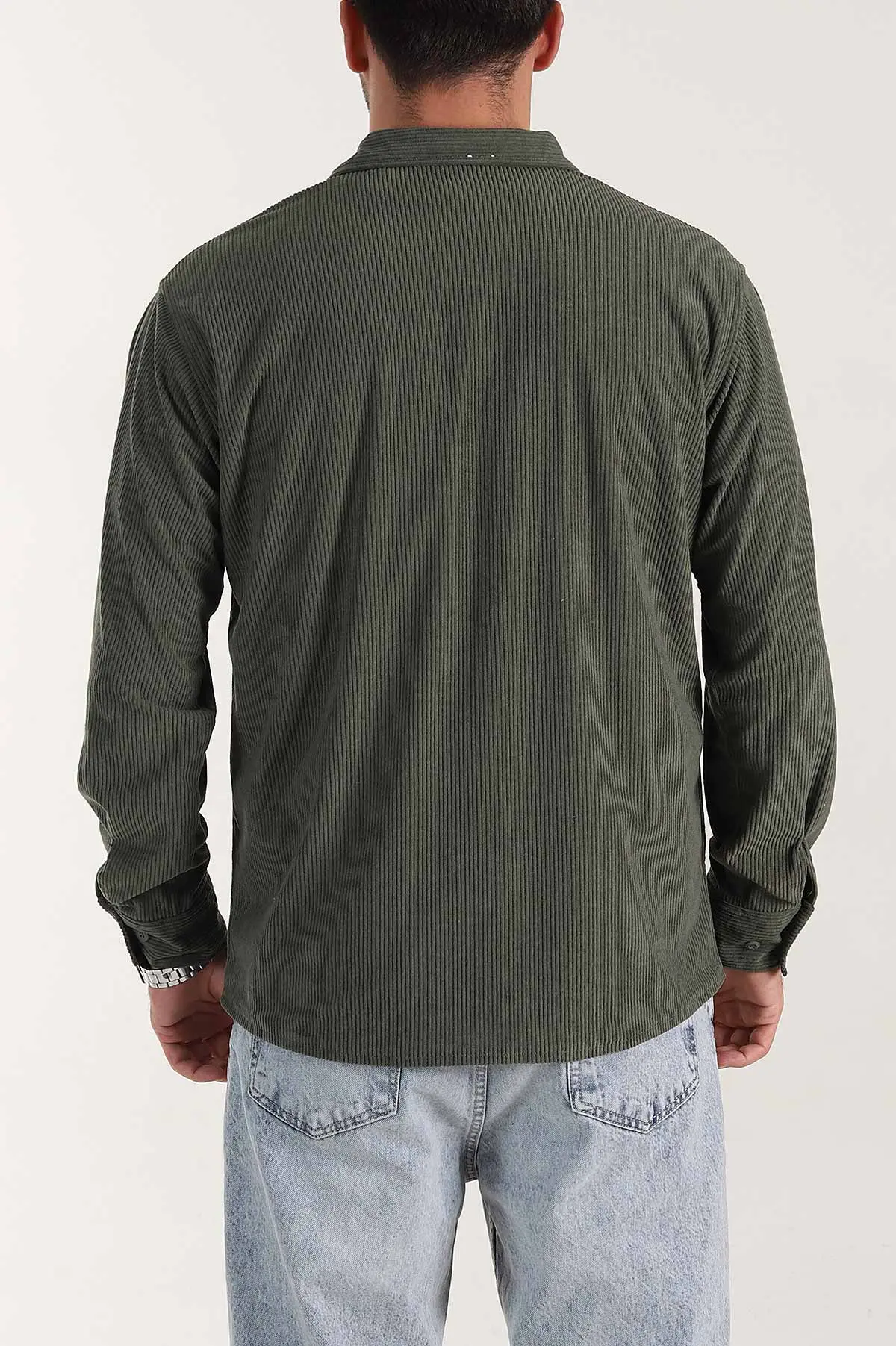 Haki Relaxed Fit Fitilli Kadife Erkek Gömlek 400093