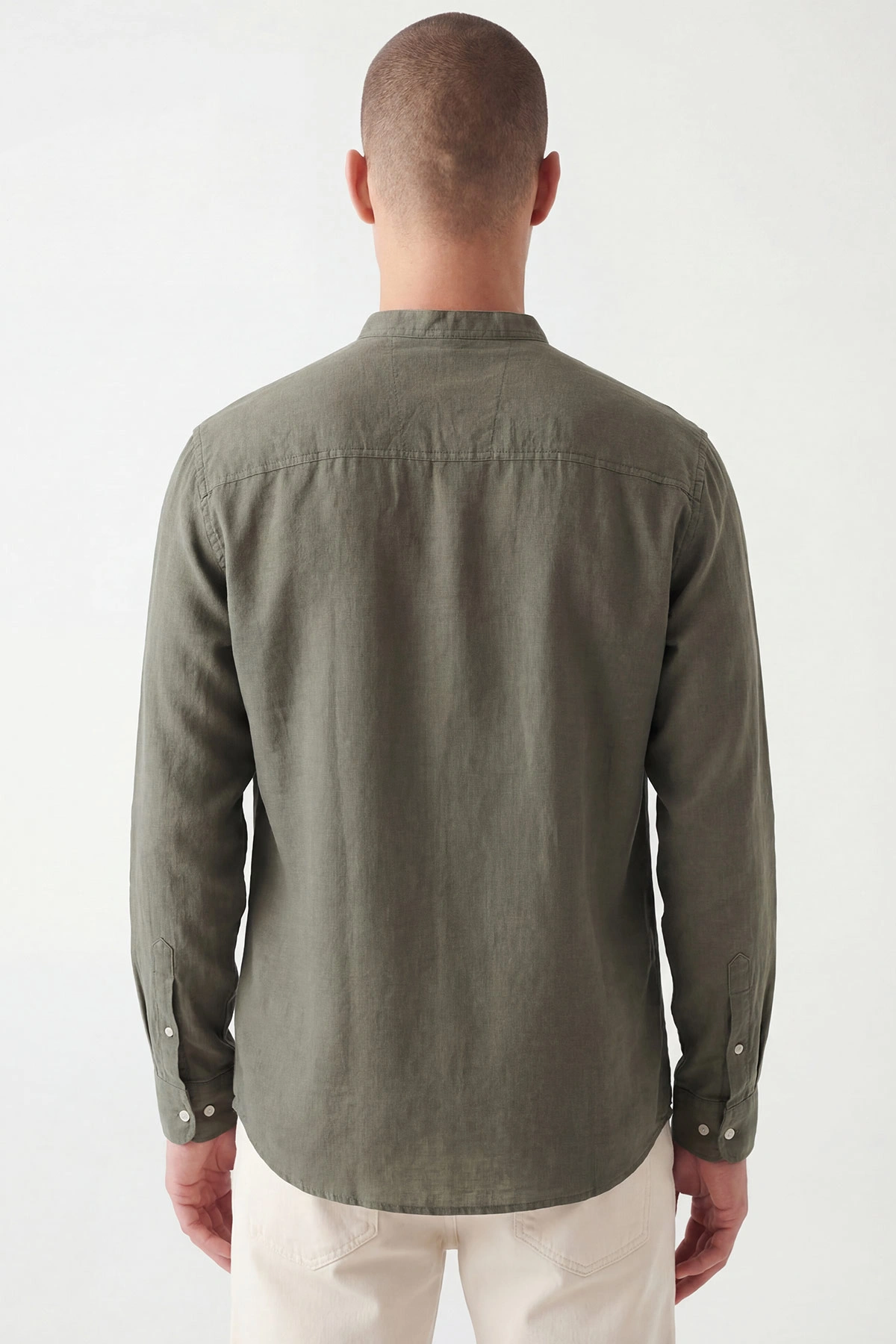 Haki Relaxed Fit Hakim Yaka Uzun Kollu Erkek Gömlek 445643