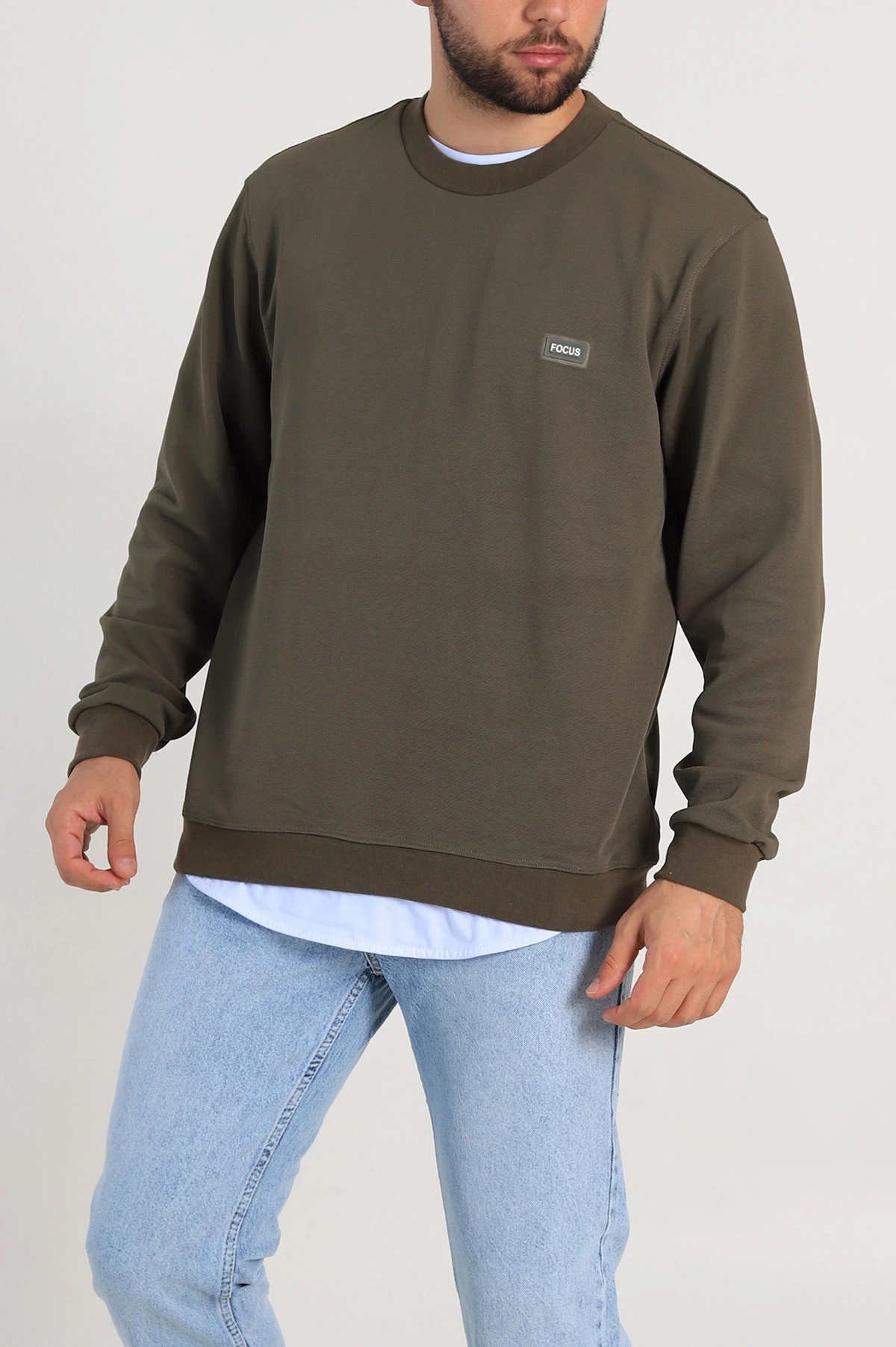 Haki Relaxed Fit İki İp Şardonlu Yazı Detay Likralı Erkek Sweatshirt 311196