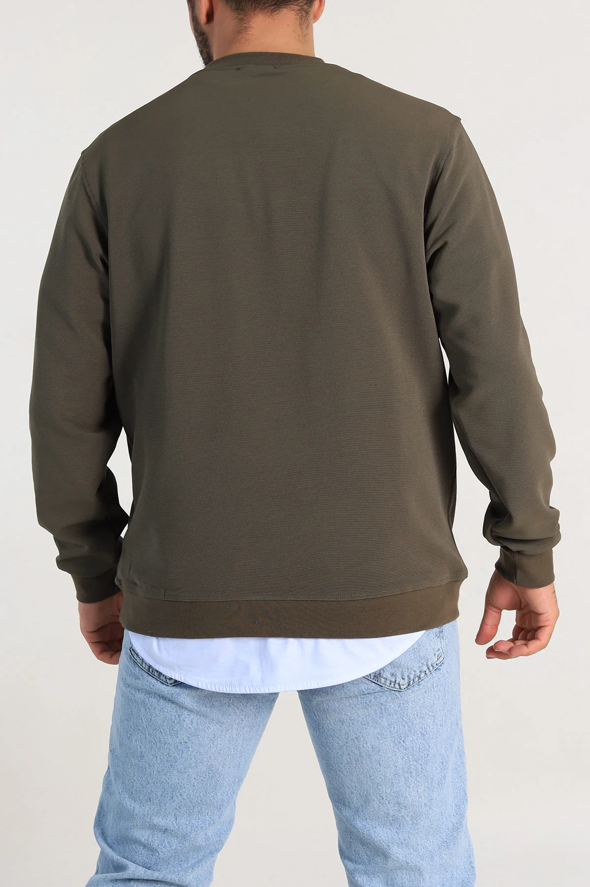 Haki Relaxed Fit İki İp Şardonlu Yazı Detay Likralı Erkek Sweatshirt 311196