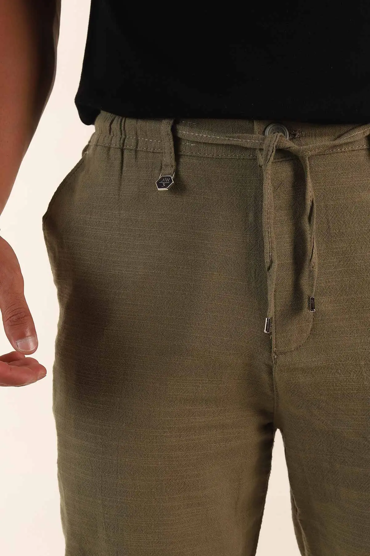 Haki Relaxed Fit Keten Bel Lastikli Erkek Jogger Pantolon 380913