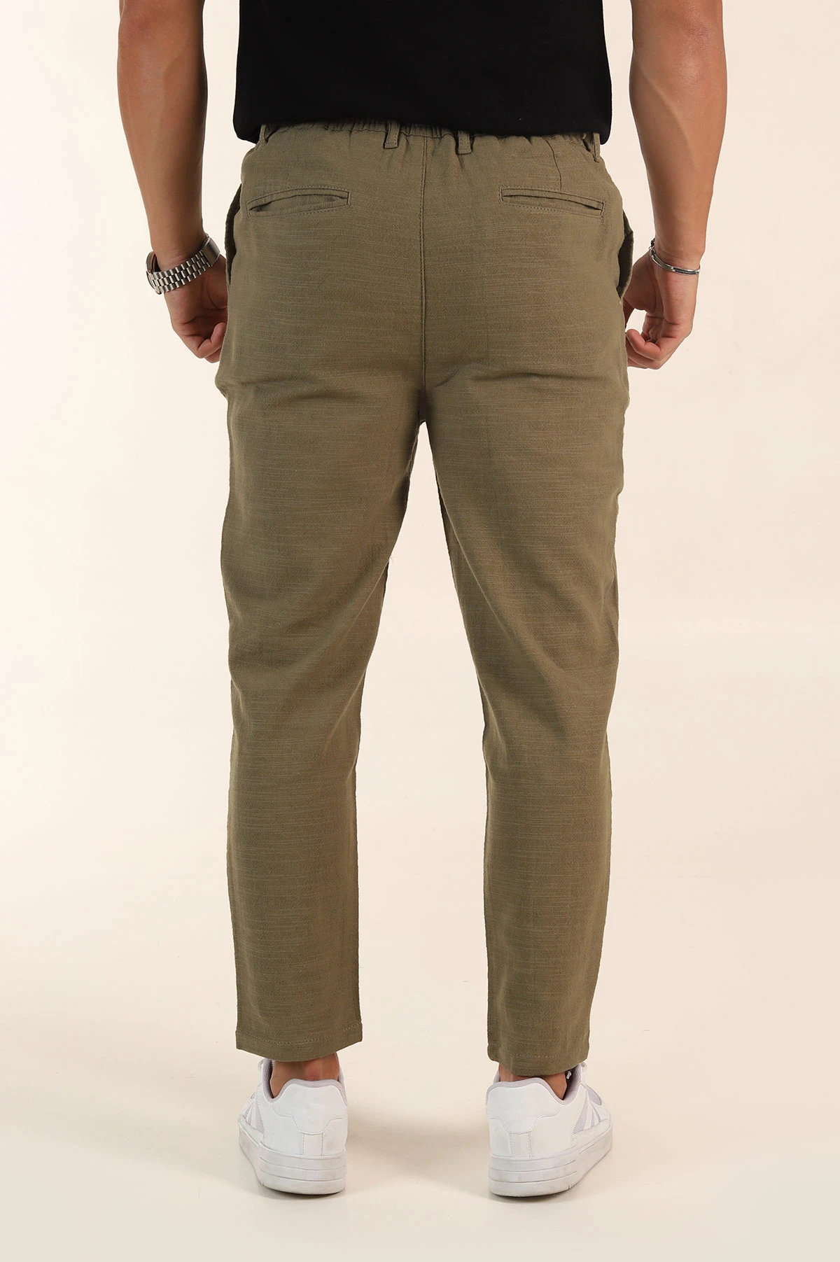 Haki Relaxed Fit Keten Bel Lastikli Erkek Jogger Pantolon 380913