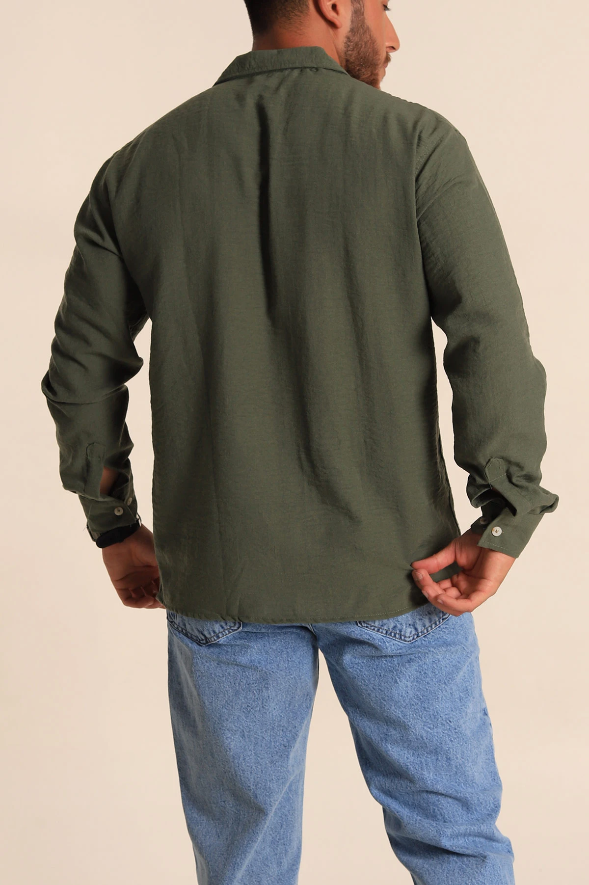 Haki Relaxed Fit Keten Erkek Gömlek 283761