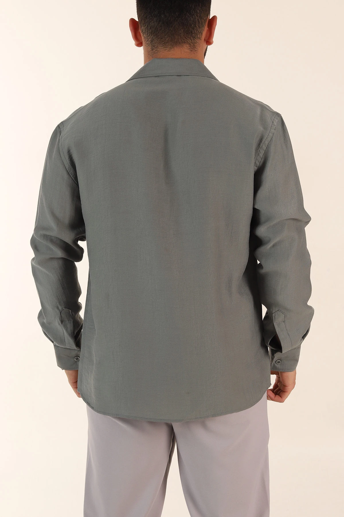 Haki Relaxed Fit Nefes Alan Lyocell Kumaş Uzun Kollu Erkek Gömlek 368615