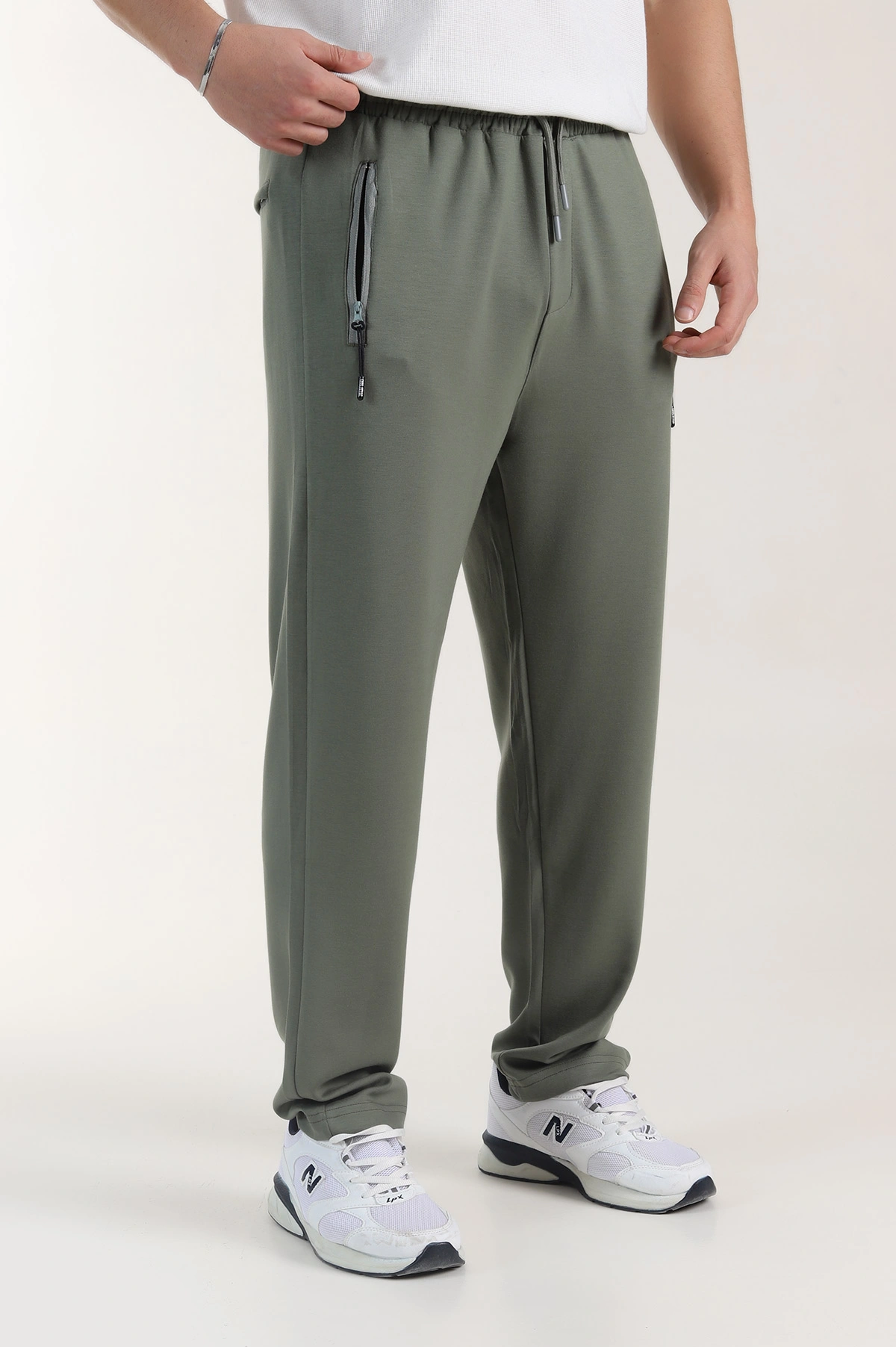 Haki Relaxed Fit Oysho Kumaş Fermuarlı Cepli Erkek Eşofman Altı 402203