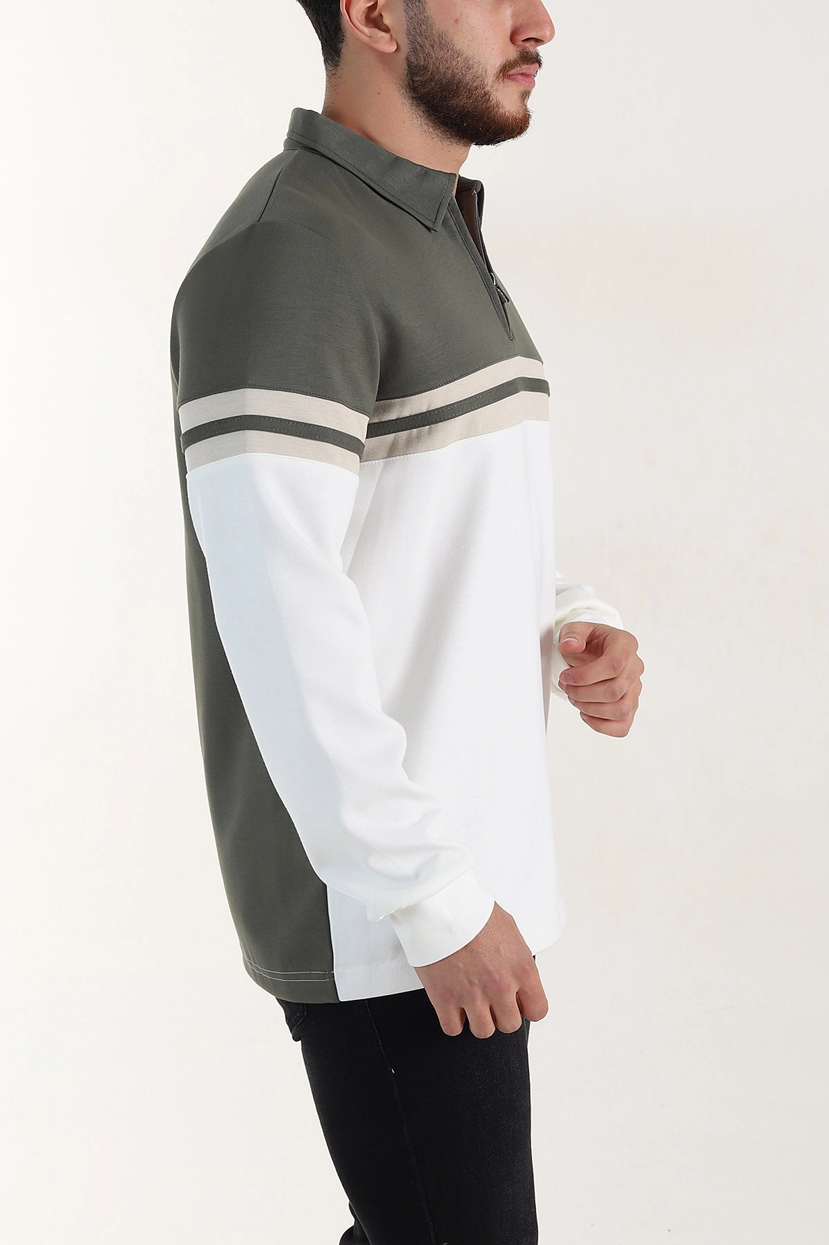 Haki Relaxed Fit Oysho Kumaş Fermuarlı Polo Yaka Sweatshirt 399549