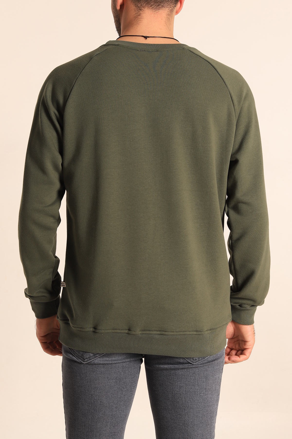 Haki Relaxed Fit Şardonsuz Kabartma Yazılı Erkek Sweatshirt 221463