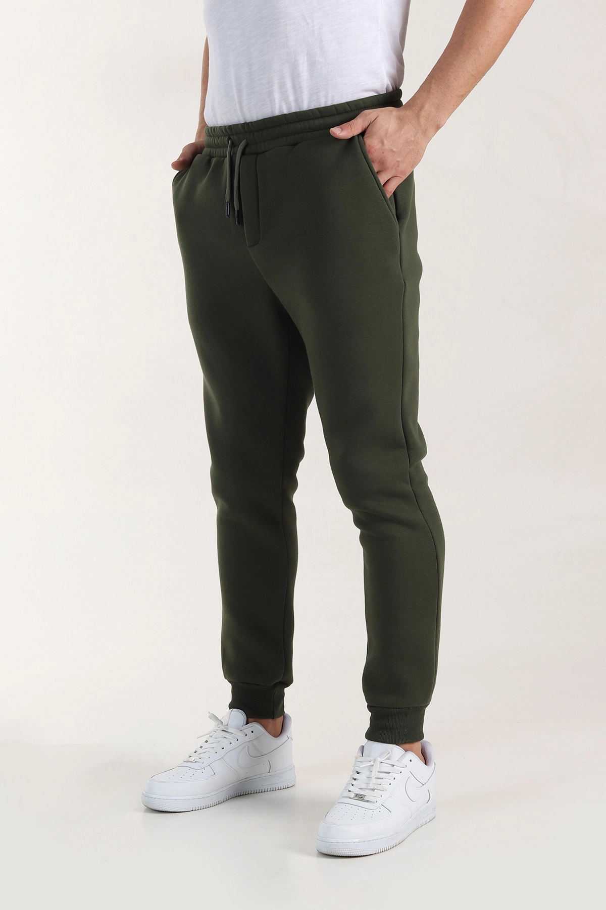 Haki Relaxed Fit Üç İp Şardonlu Manşetli Paça Erkek Eşofman Altı 413478
