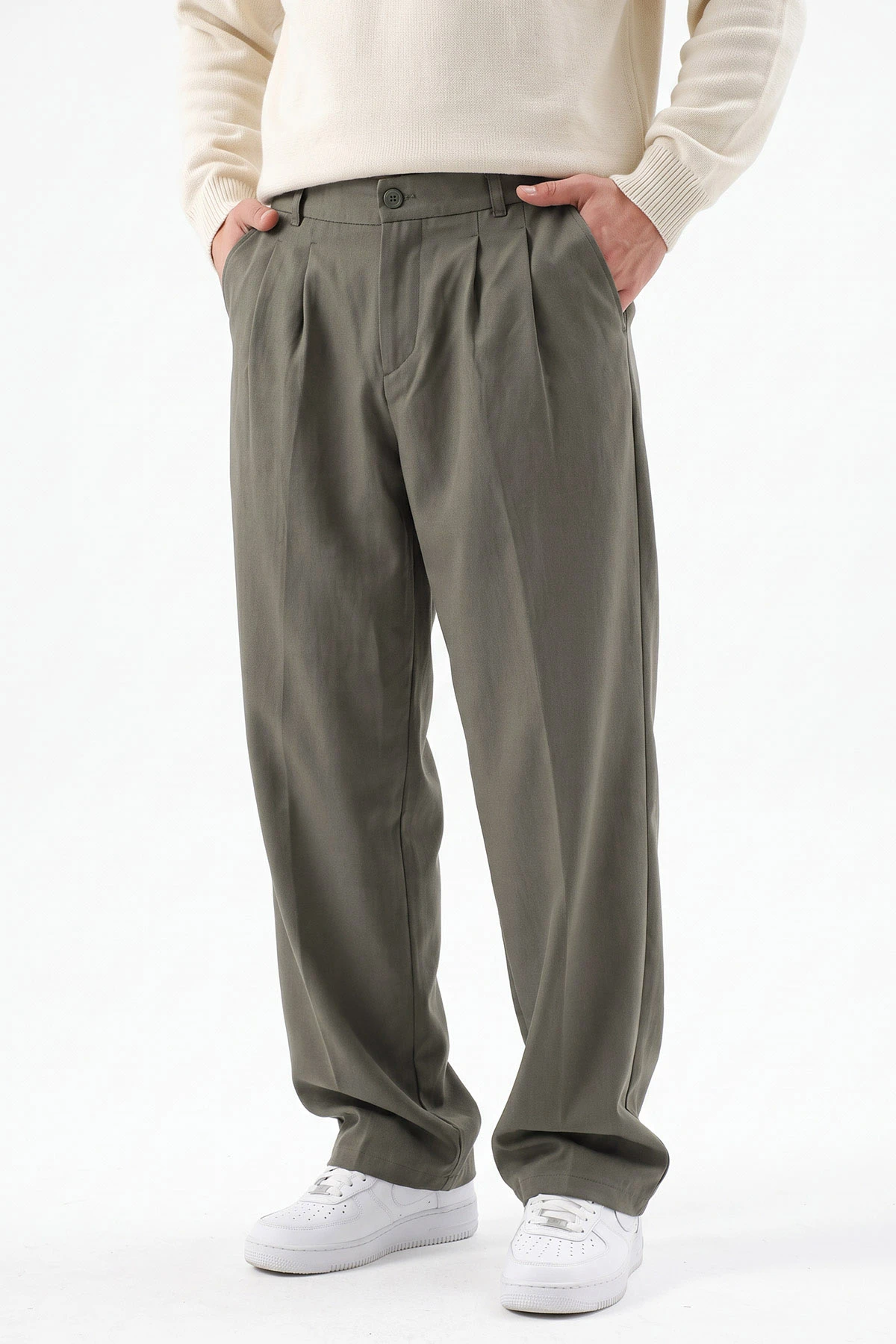 Haki Sidney Kumaş Baggy Cep Detaylı Erkek Pantolon 491715