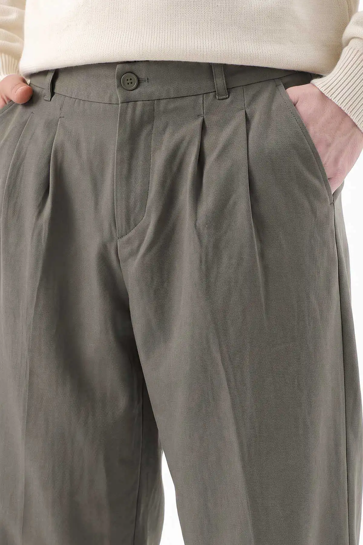 Haki Sidney Kumaş Baggy Cep Detaylı Erkek Pantolon 491715