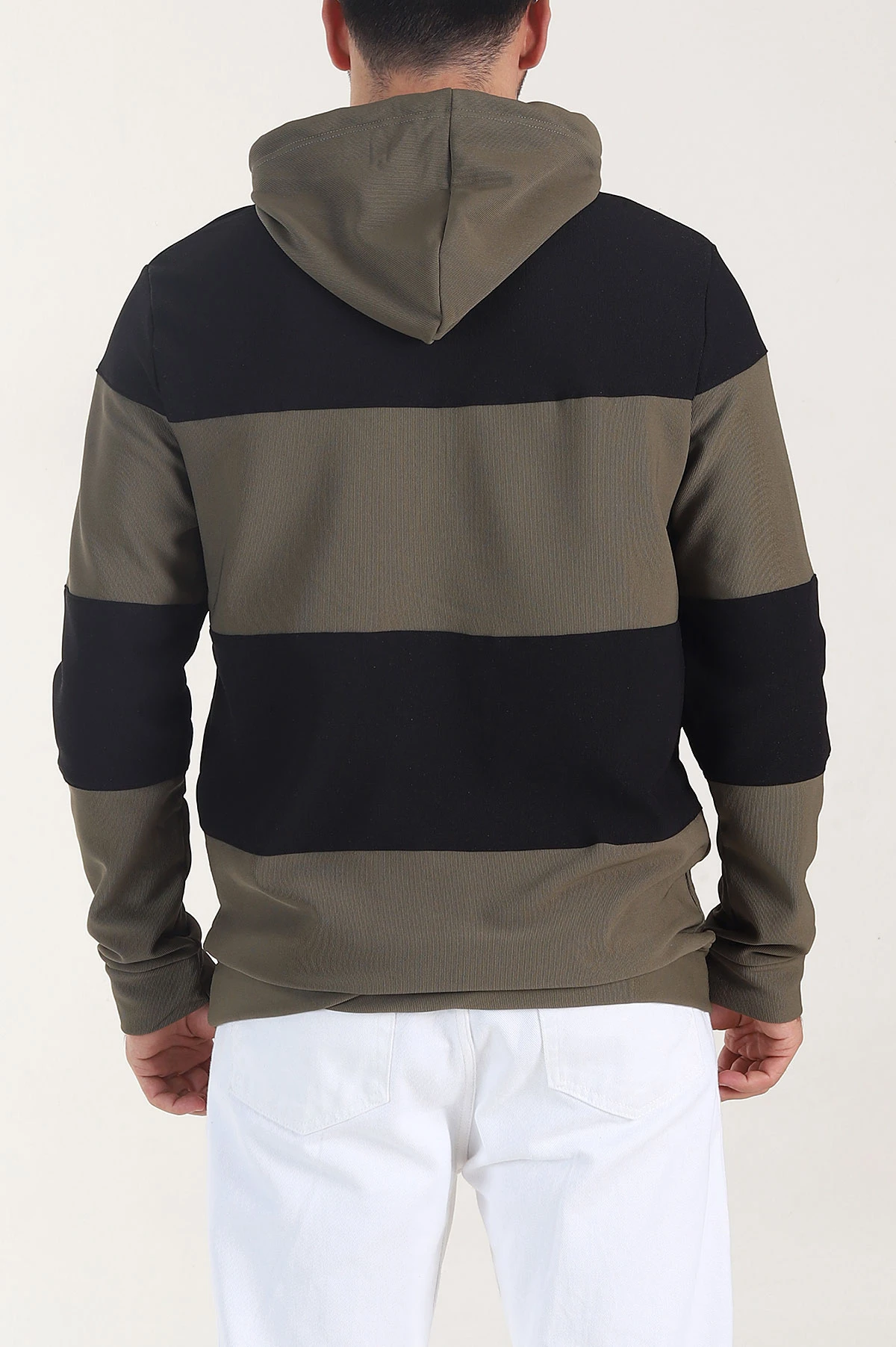 Haki Siyah Cep Detaylı Yazılı Kapüşonlu Erkek Sweatshirt 408073