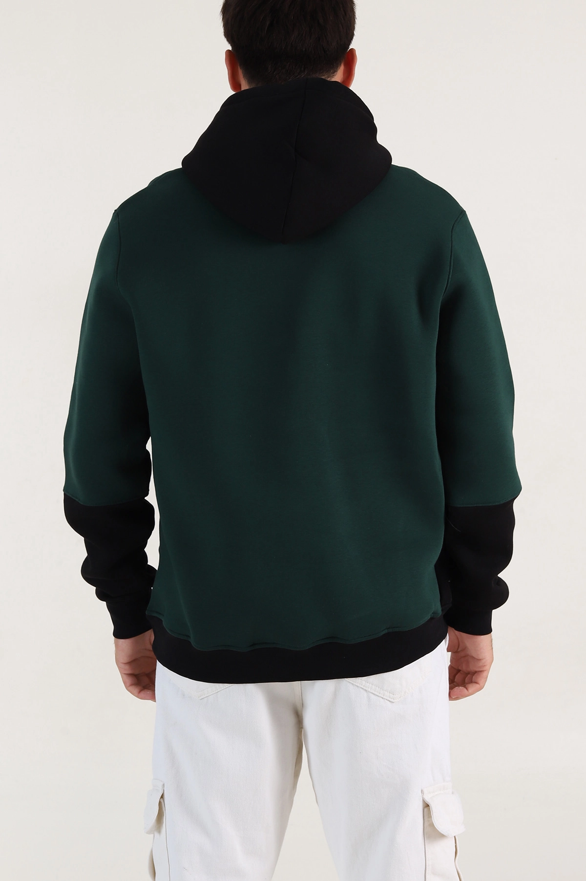 Zümrüt Yeşili Siyah Üç İp Şardonlu Kapüşonlu Yazı Detaylı Erkek Sweatshirt 396153