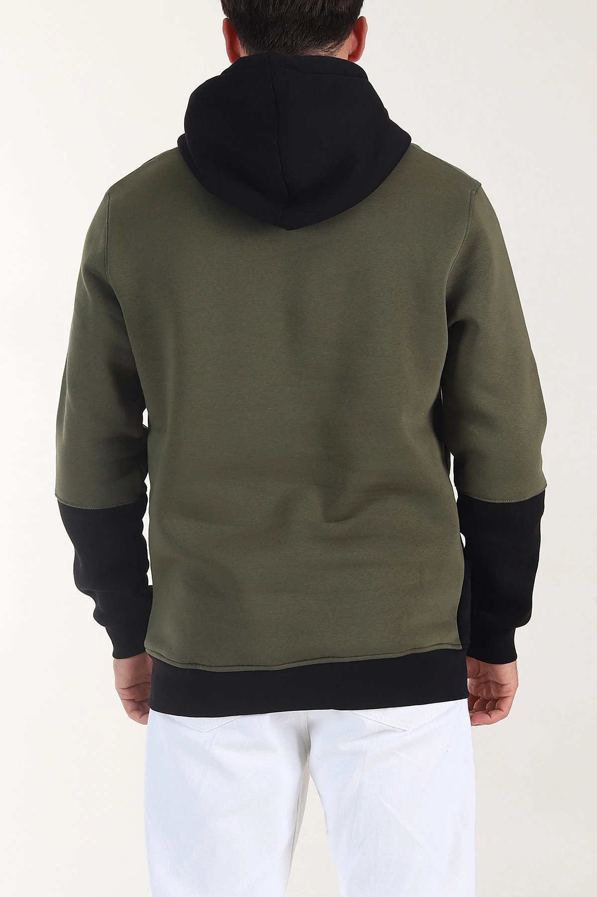 Haki Siyah Üç İp Şardonlu Kapüşonlu Yazı Detaylı Erkek Sweatshirt 404757
