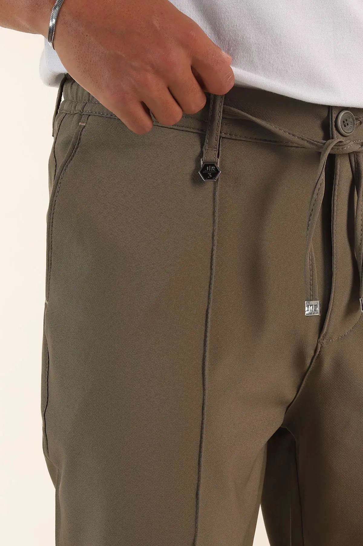 Haki Slim Fit Çimalı Bel Lastikli Erkek Jogger Pantolon 380954