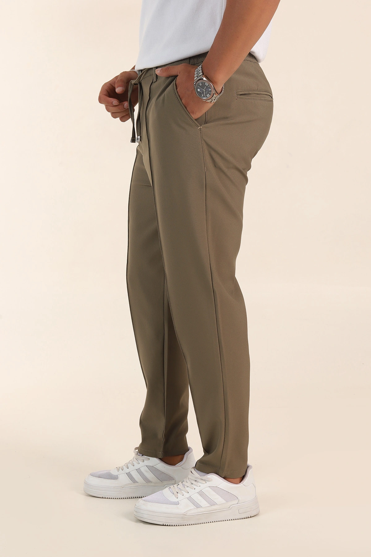 Haki Slim Fit Çimalı Bel Lastikli Erkek Jogger Pantolon 380954