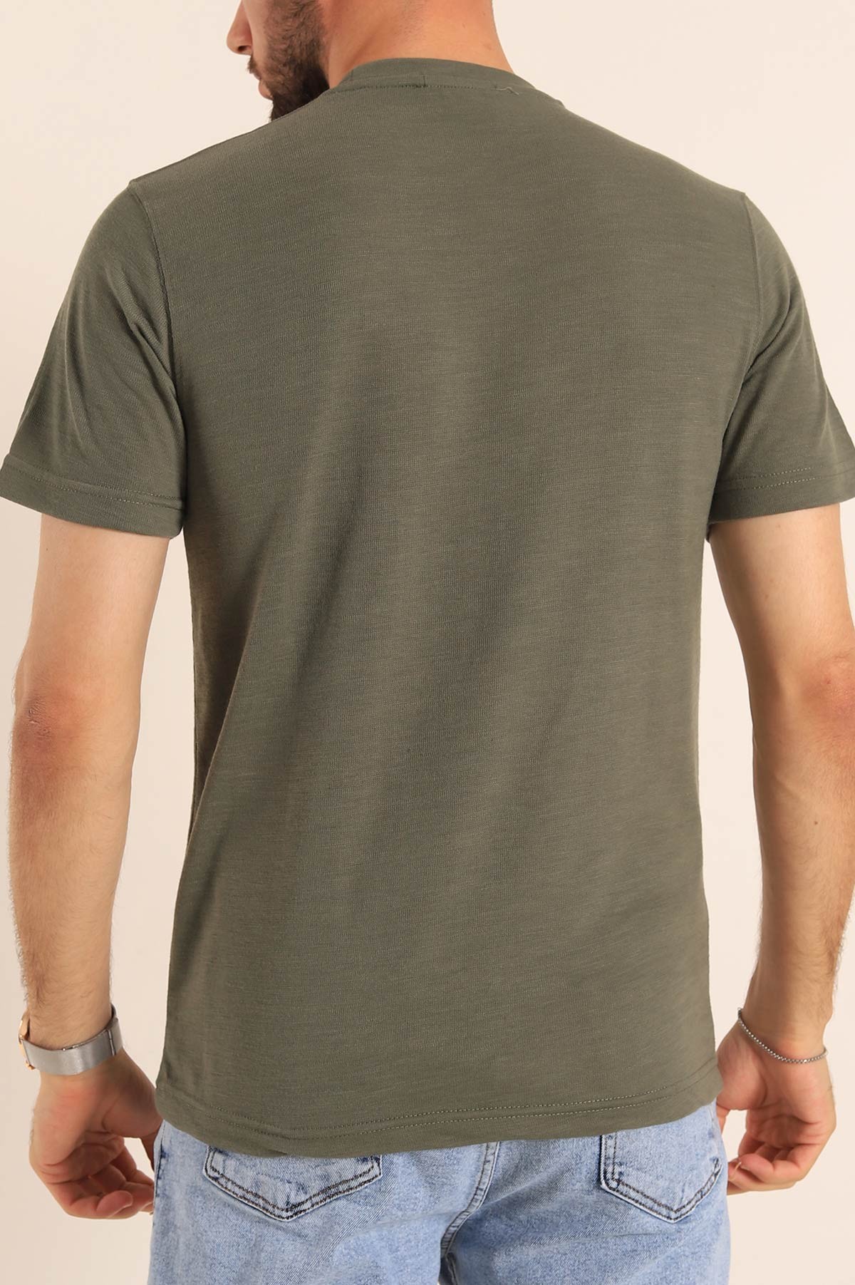 Haki Slim Fit Dikiş Detay Erkek Tişört 190157