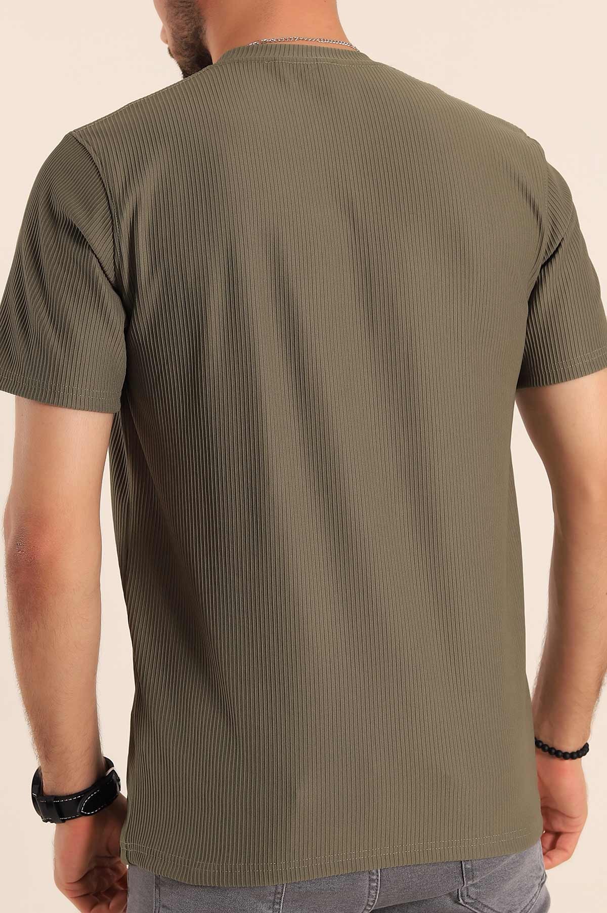 Haki Slim Fit Fitilli Doku Cepli Erkek Tişört 190183