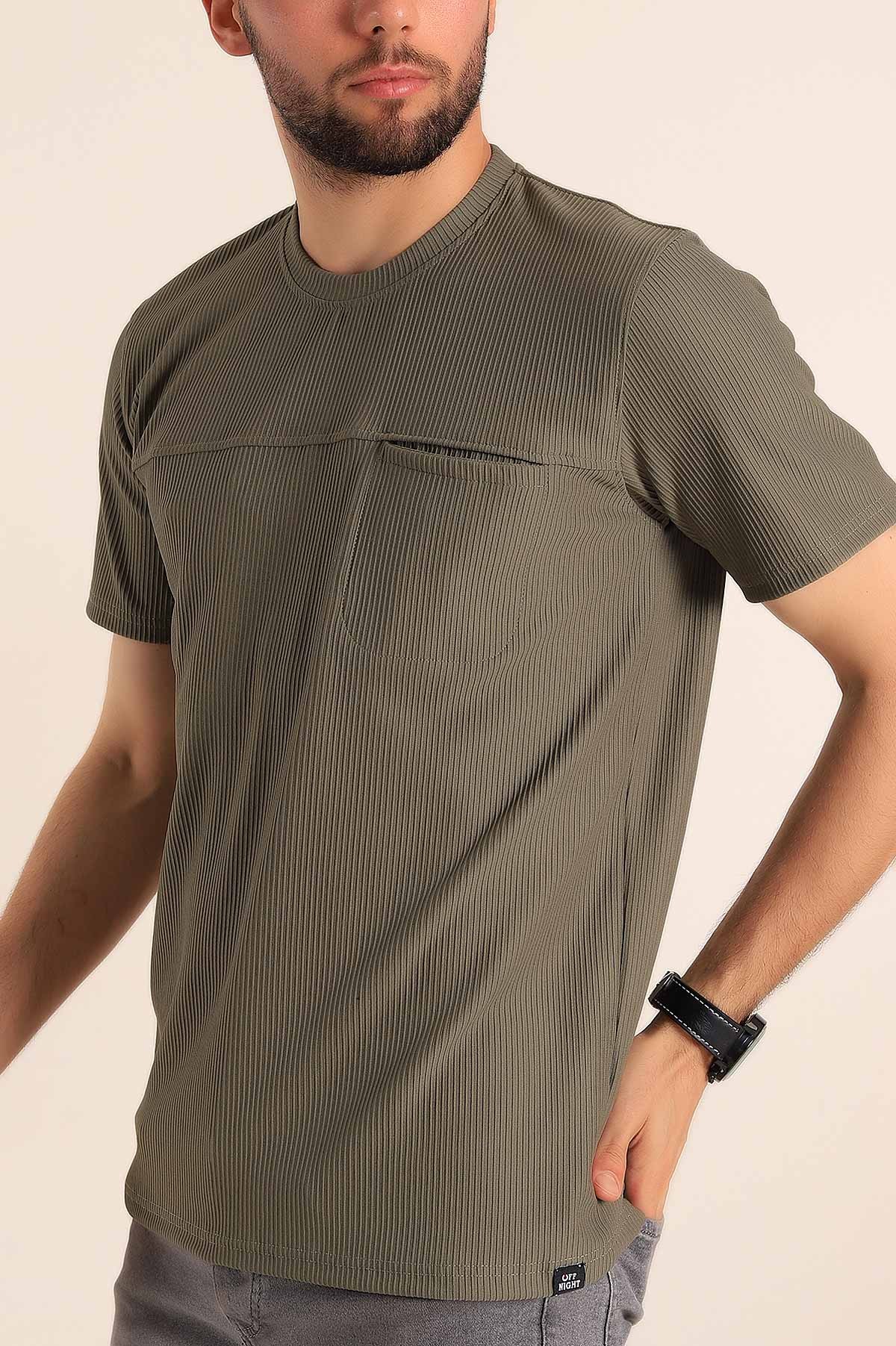 Haki Slim Fit Fitilli Doku Cepli Erkek Tişört 190183