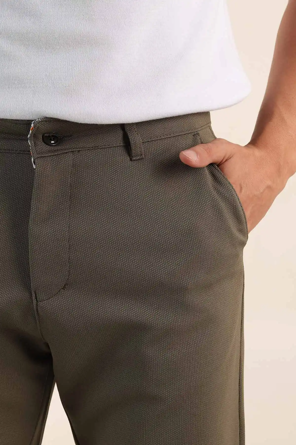 Haki Slim Fit Örme Kumaş Erkek Pantolon 391307