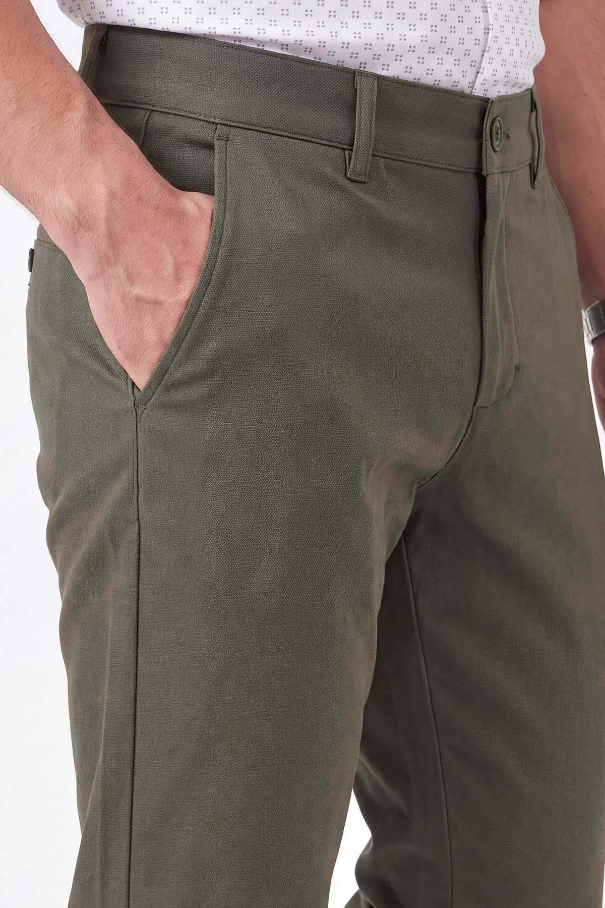 Haki Slim Fit Petek Armürlü Erkek Pantolon 472204