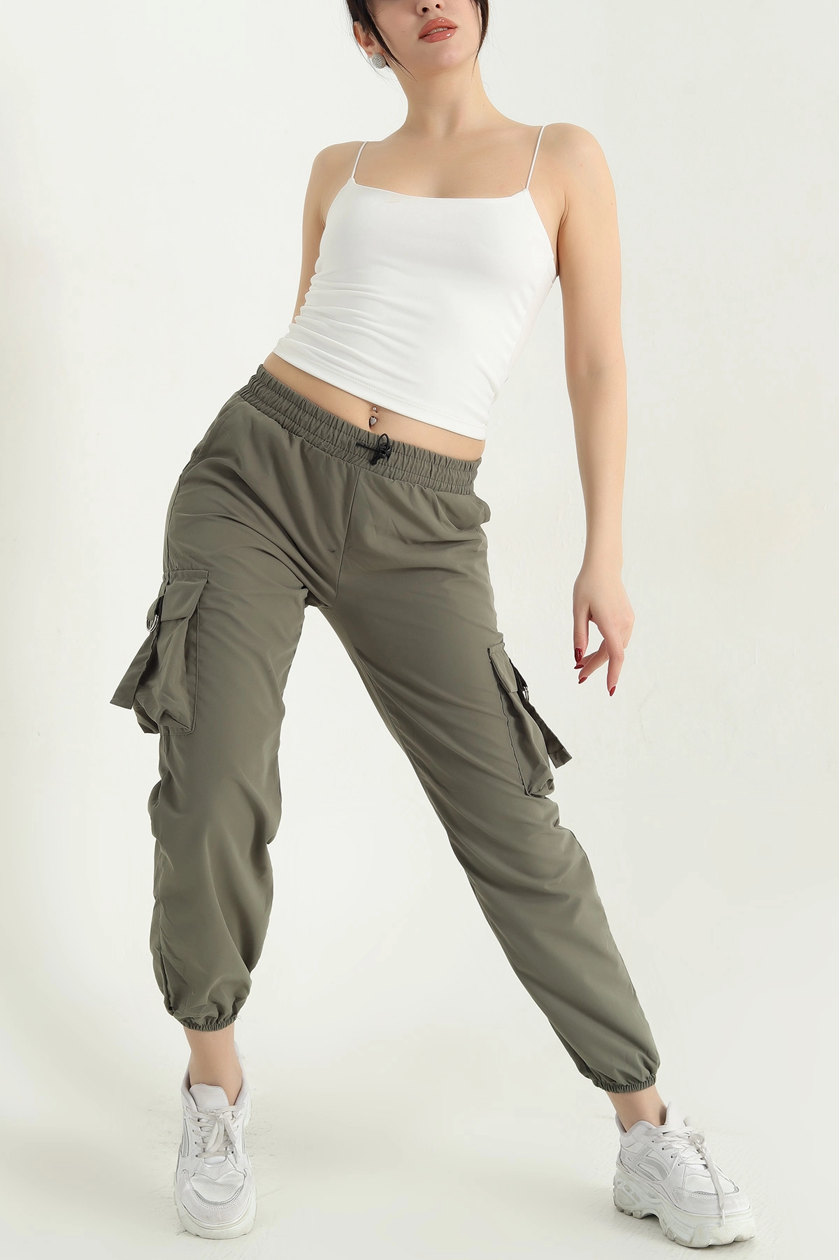 Haki Soft Kumaş Jogger Bayan Pantolon 338105