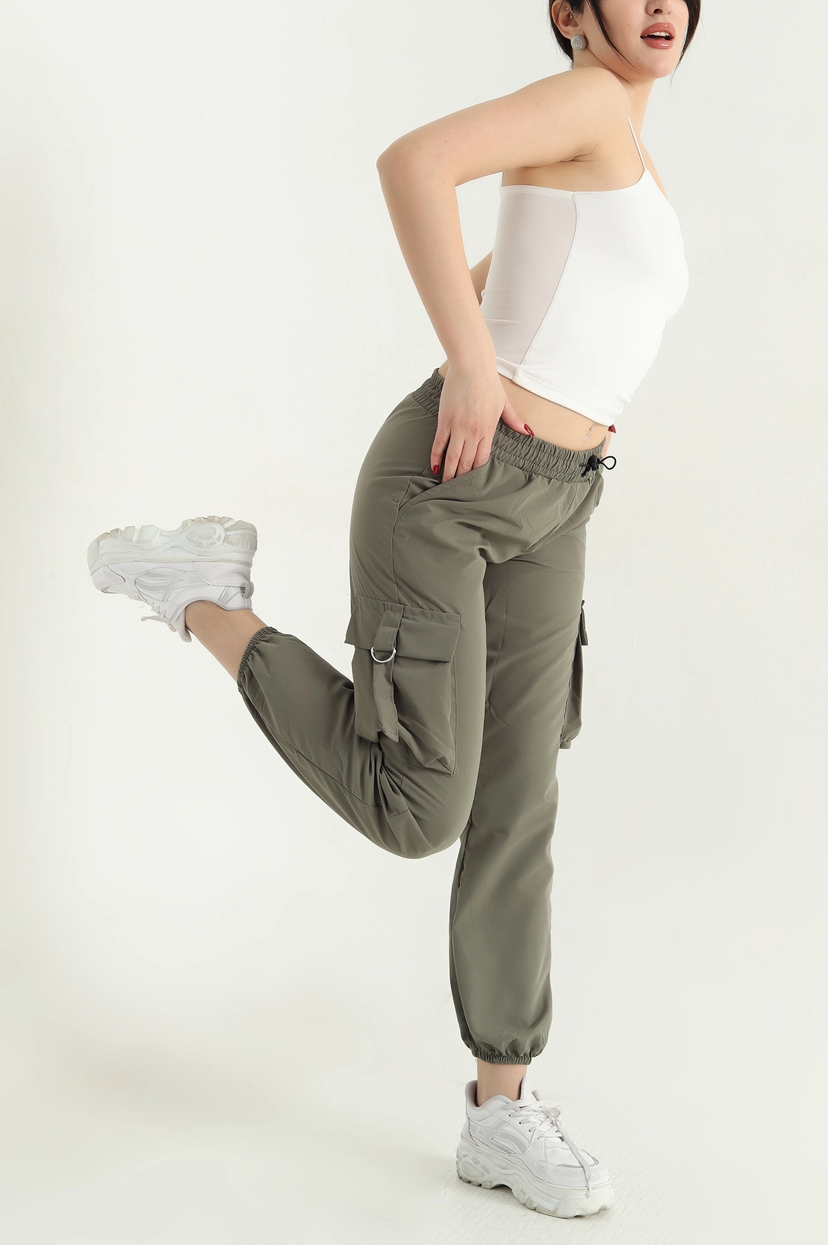 Haki Soft Kumaş Jogger Bayan Pantolon 338105