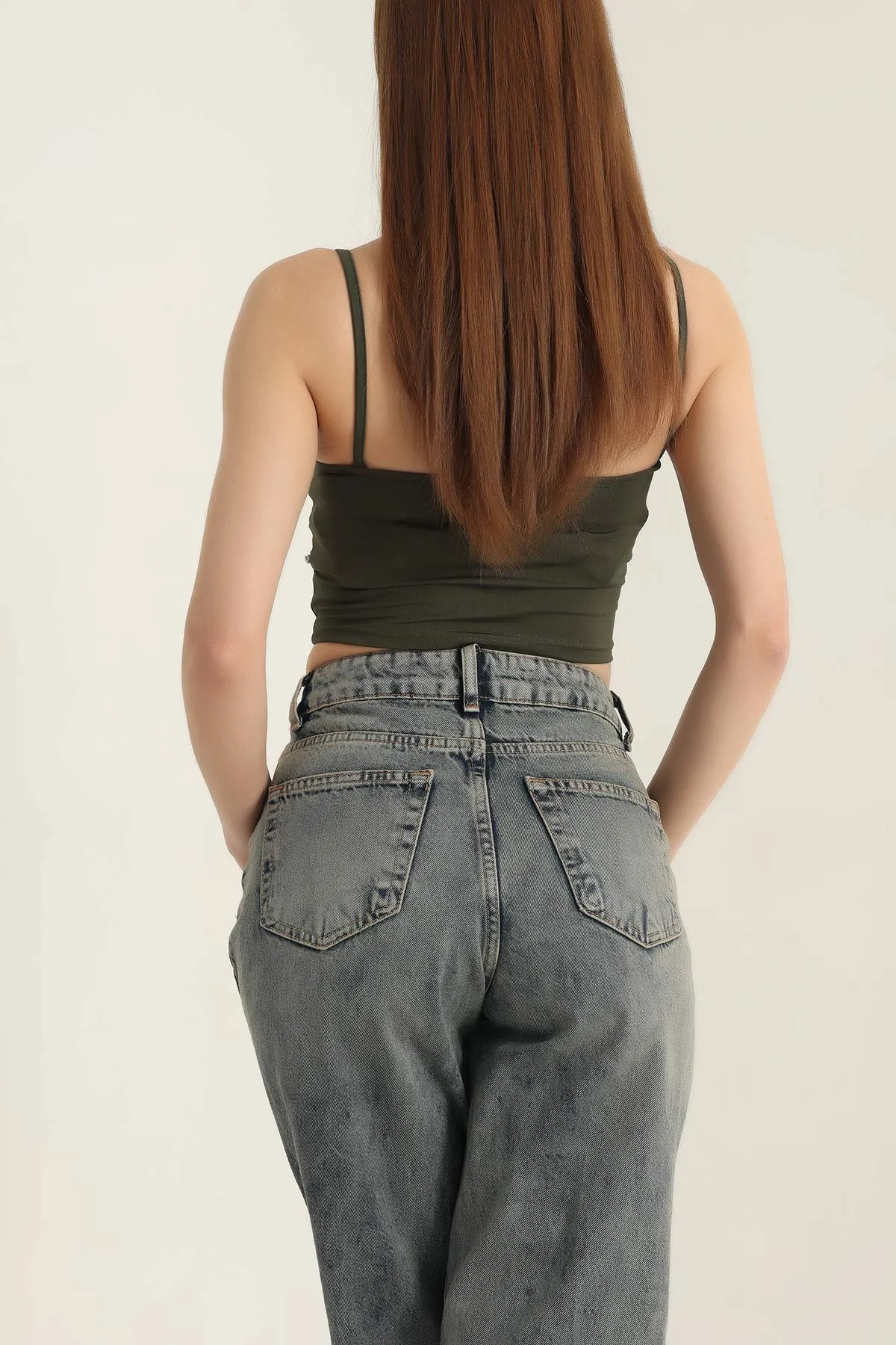 Haki Taş Detay Scuba Crop Bluz 337365