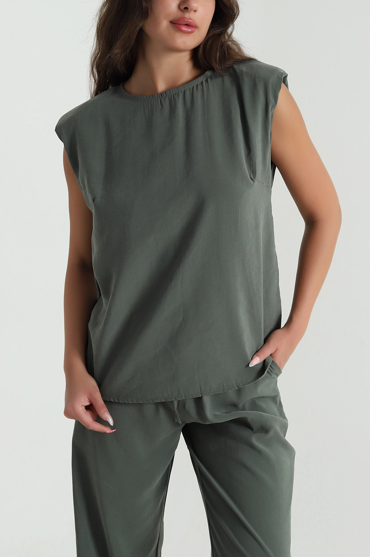 Haki Tencel Kumaş Vatkalı Kadın İkili Takım 471665