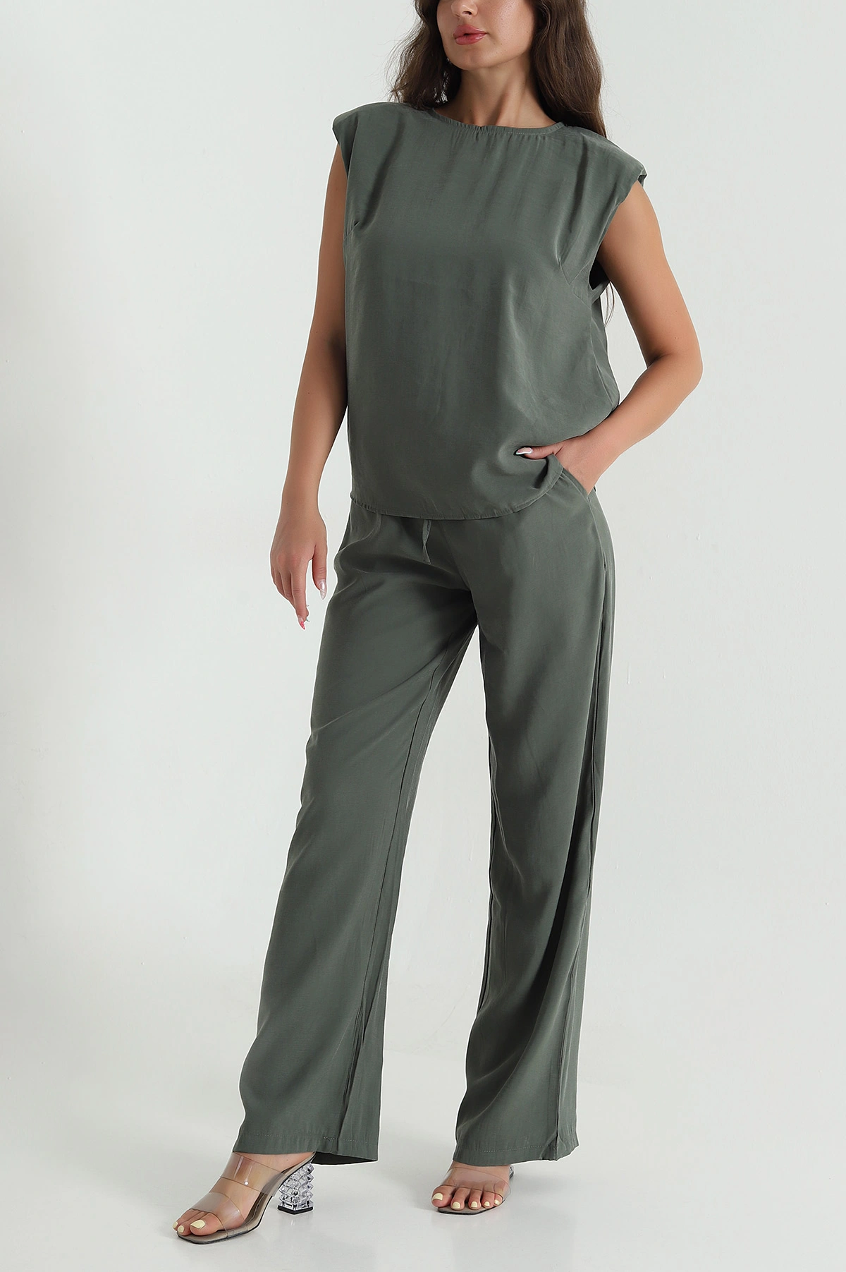 Haki Tencel Kumaş Vatkalı Kadın İkili Takım 471665