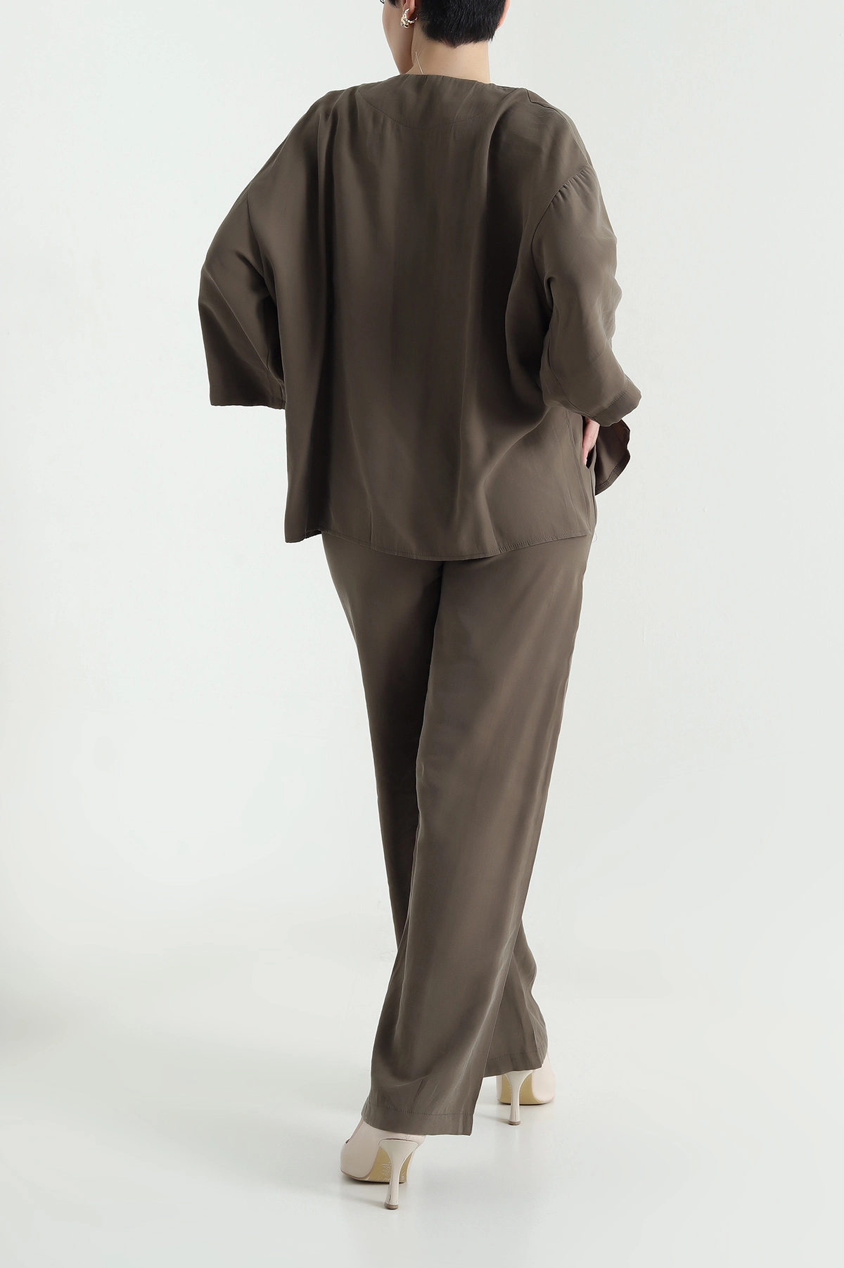 Haki Tencel Pantolon Bluz Kadın İkili Takım 440598