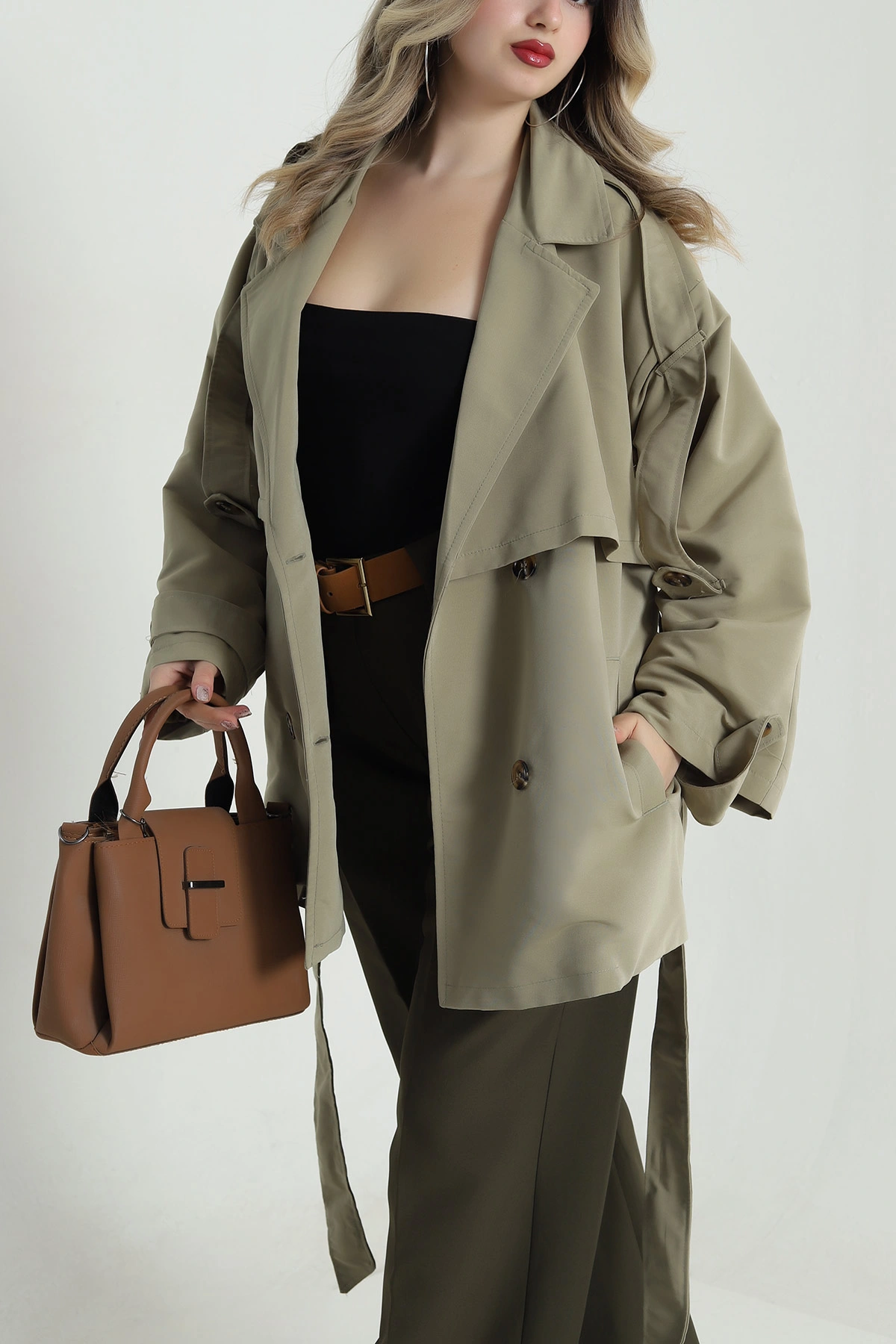 Haki Torino Oversize Kadın Trenç 490732