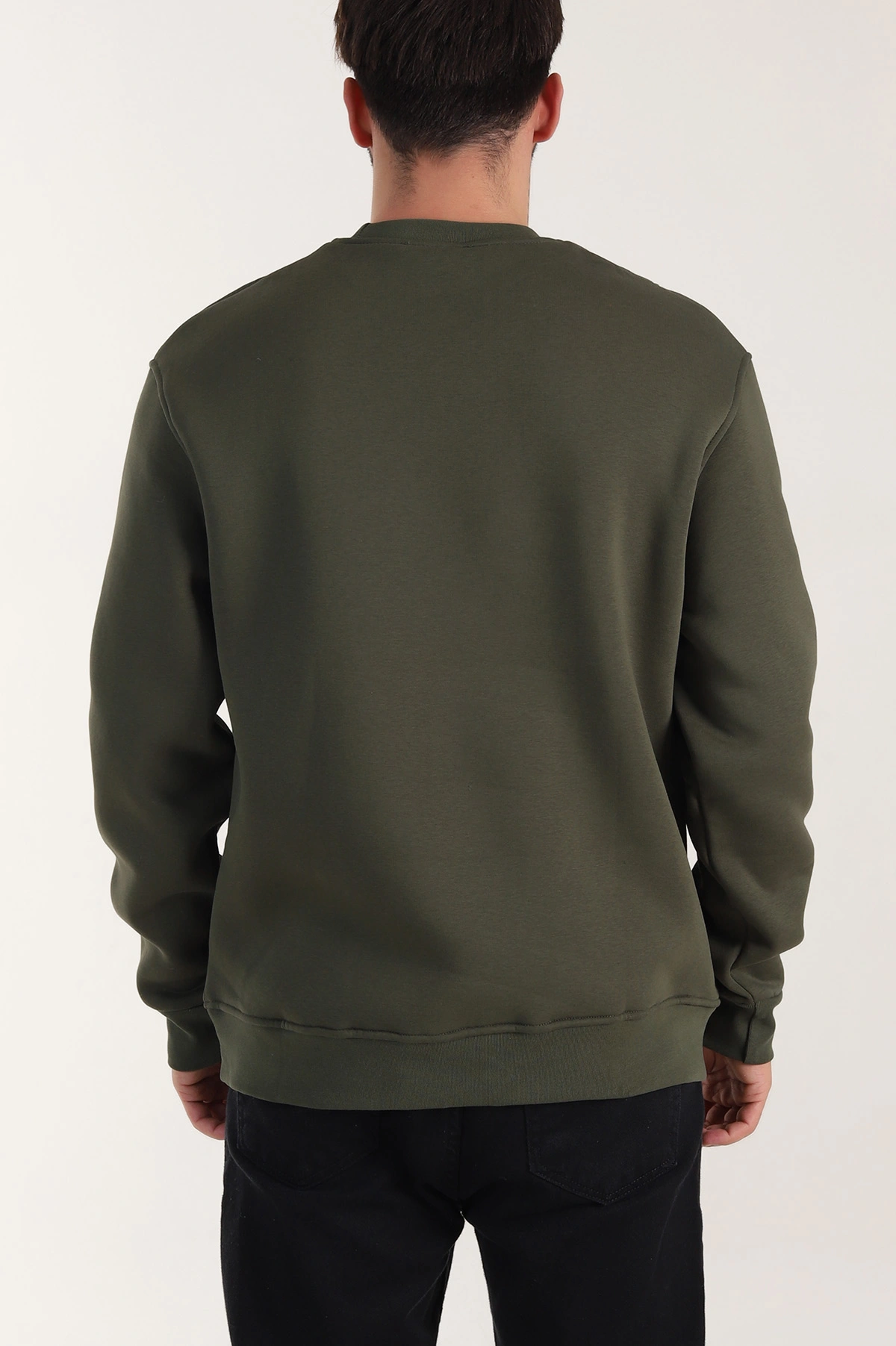 Haki Üç İp Şardonlu Bisiklet Yaka Erkek Sweatshirt 410903