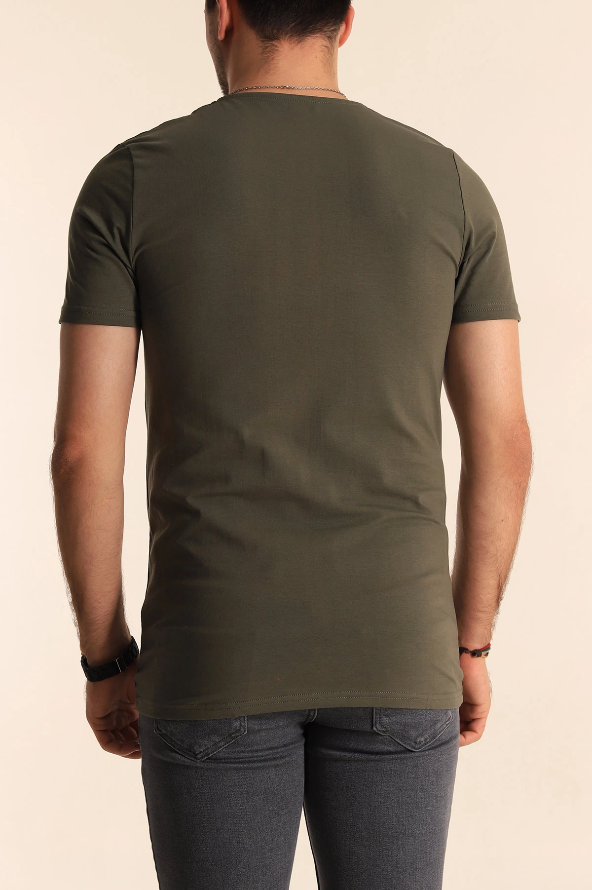 Haki V Yaka Basic Erkek Tişört 181370