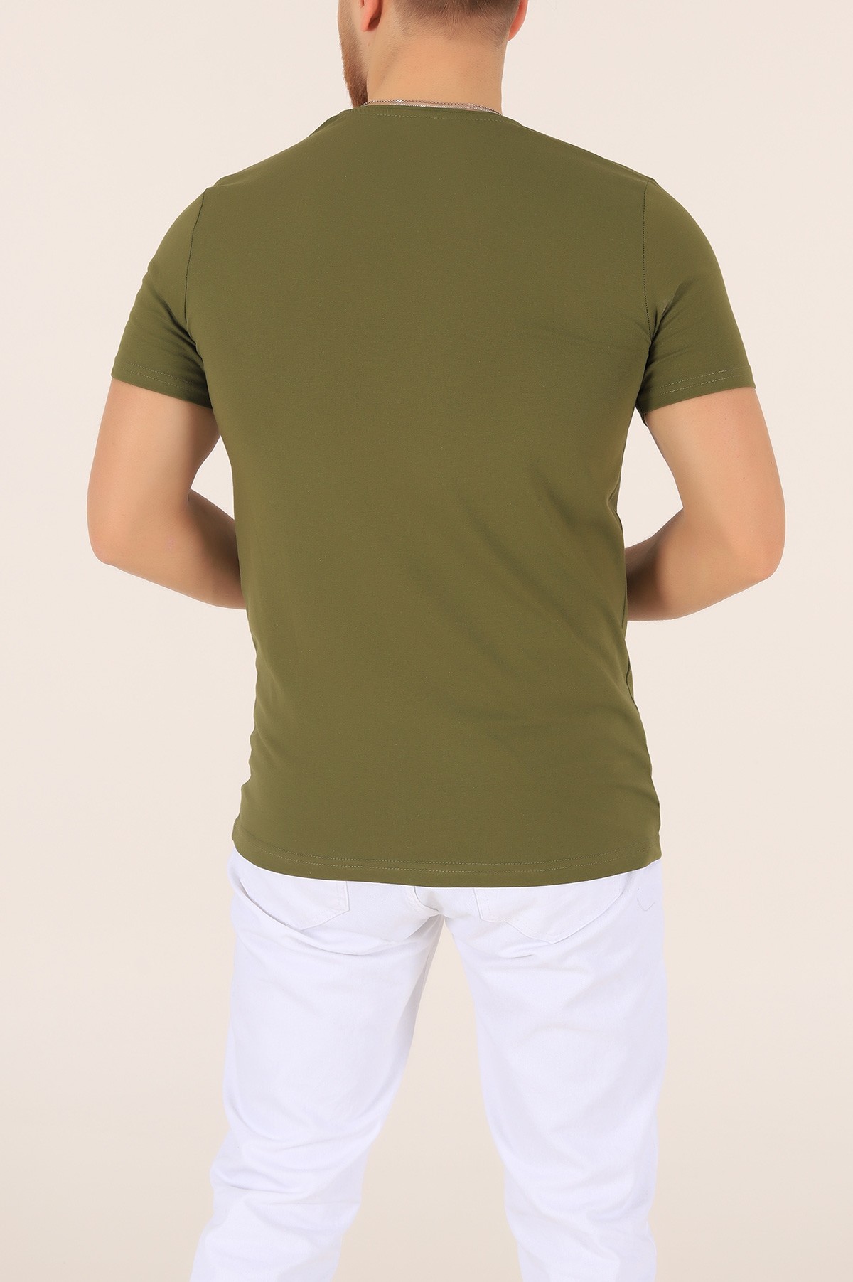 Haki V Yaka Basic Erkek Tişört 169565