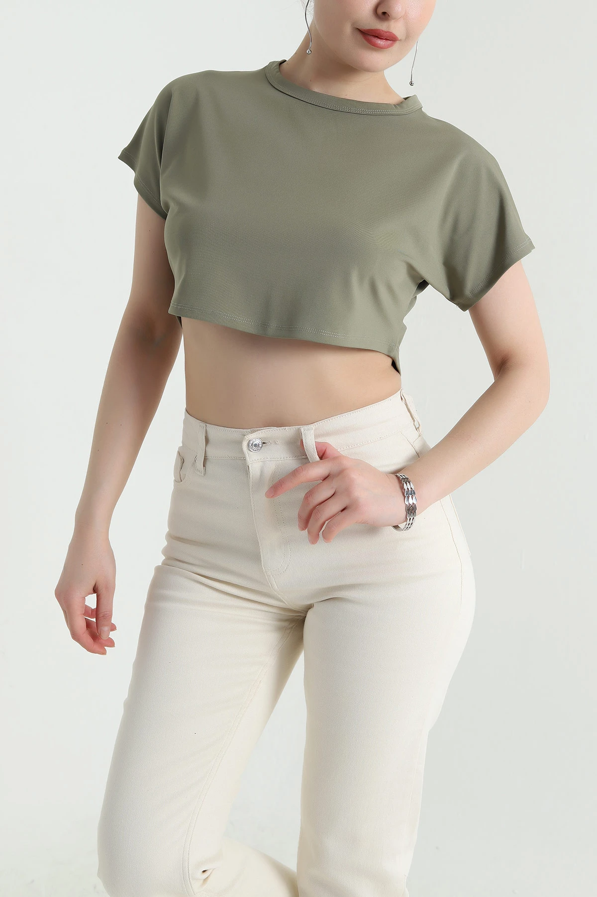Haki Yarasa Kol Dalgıç Kadın Crop 456094