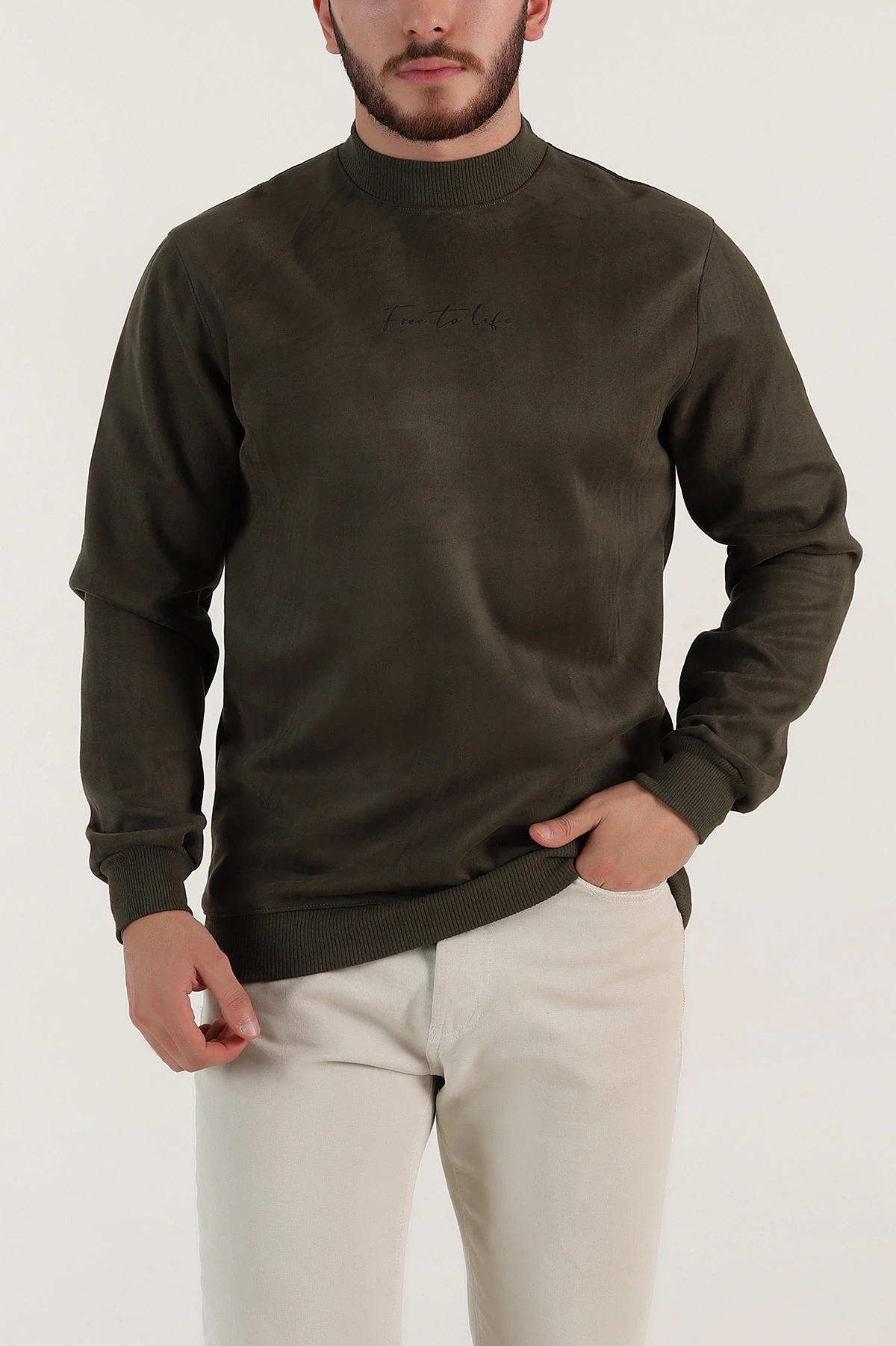 Haki Yazı Detaylı Bisiklet Yaka Erkek Sweatshirt 396974
