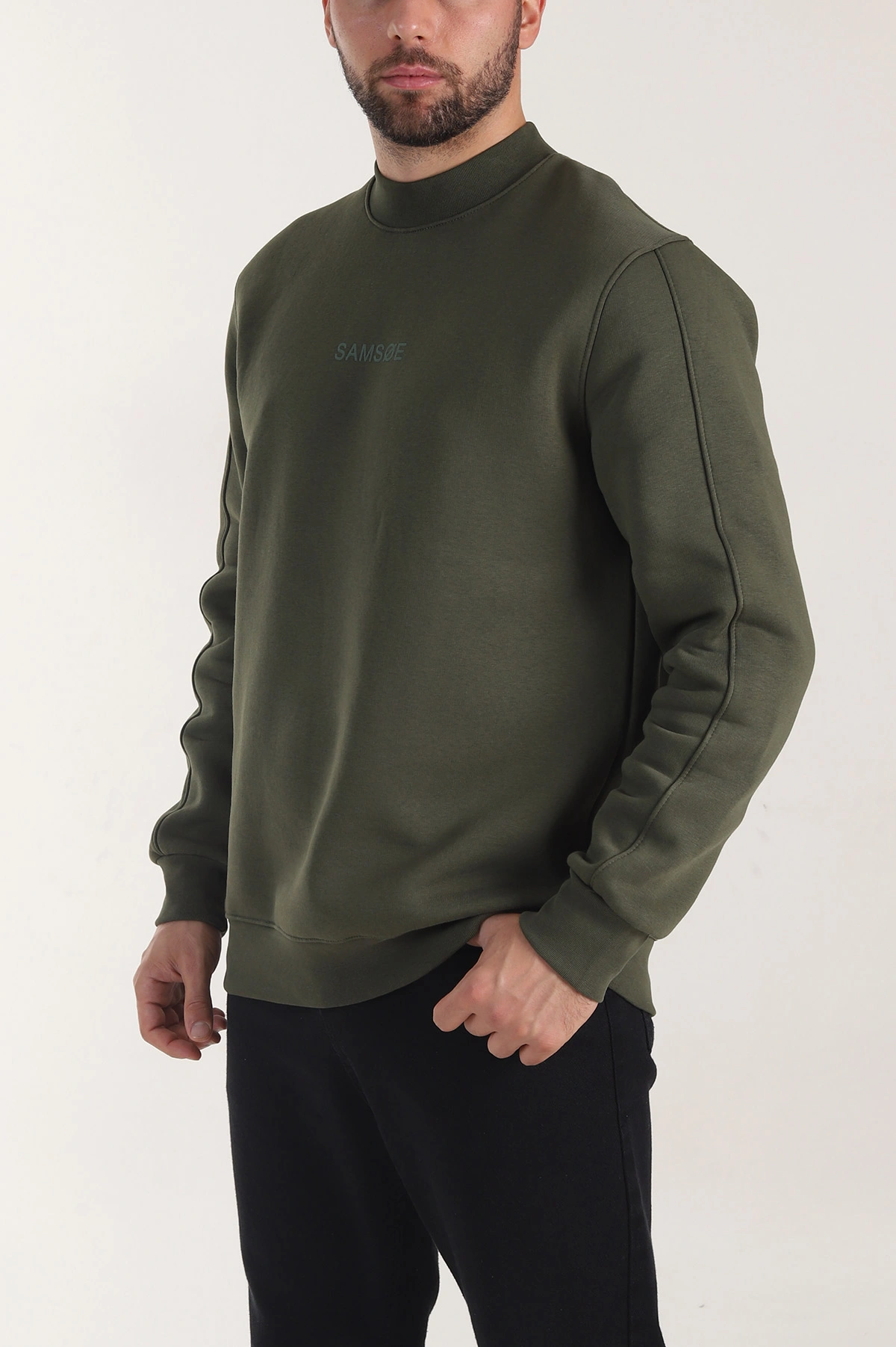 Haki Yazı Detaylı Bisiklet Yaka Erkek Sweatshirt 404760