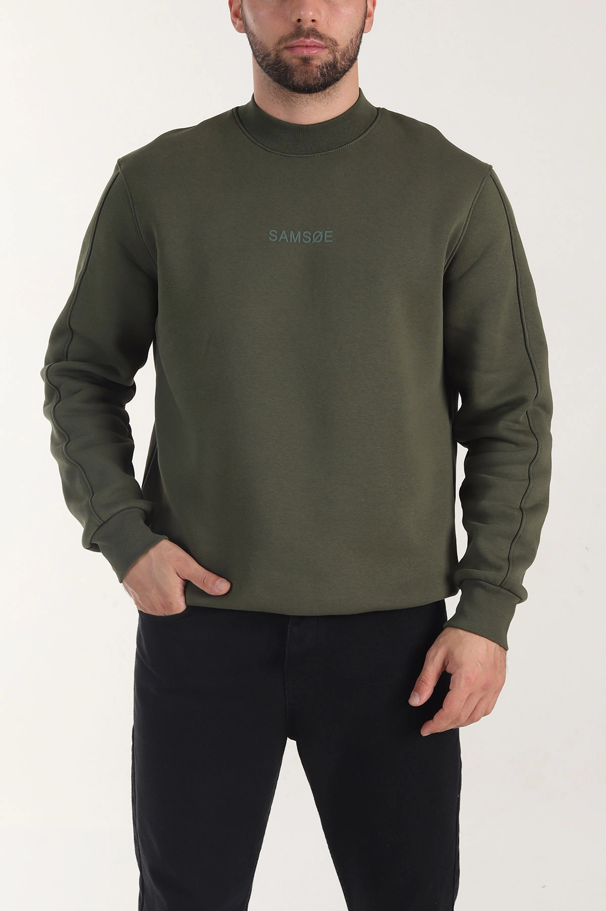 Haki Yazı Detaylı Bisiklet Yaka Erkek Sweatshirt 404760