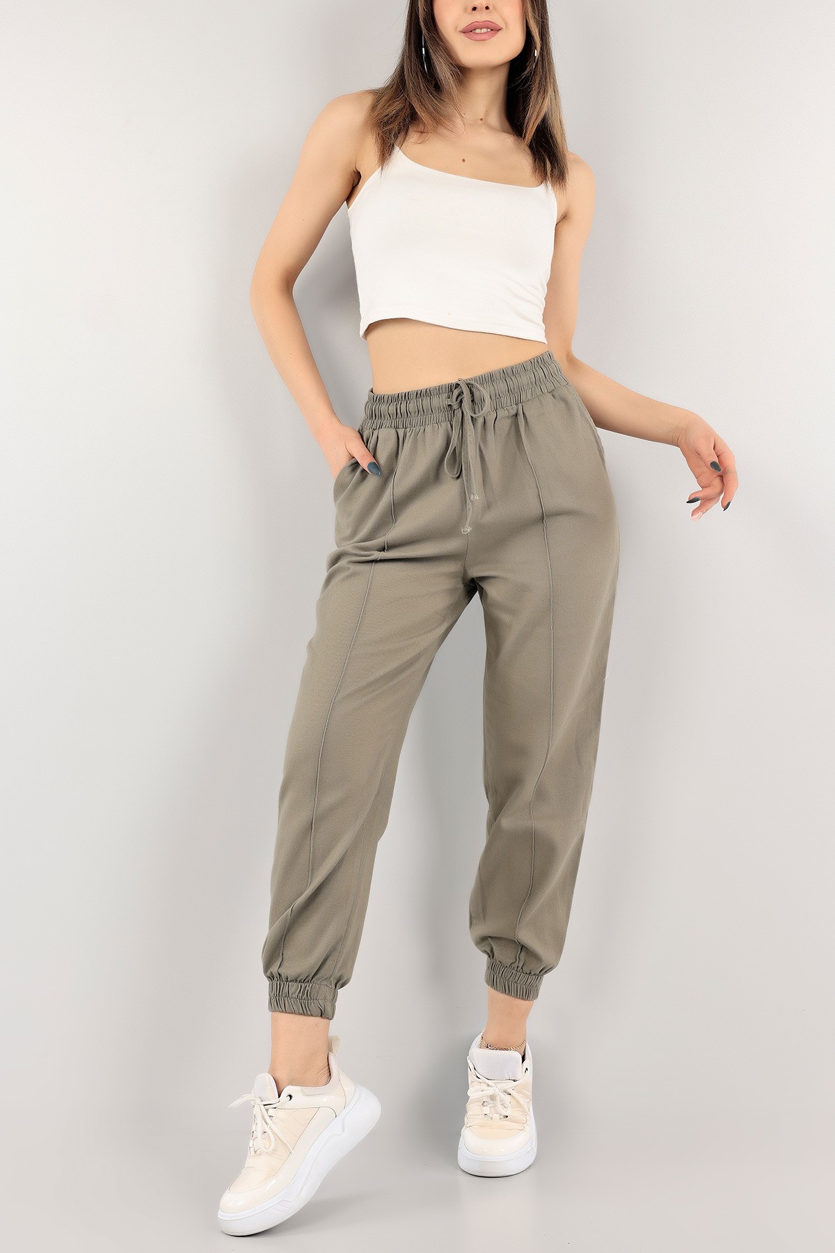 Haki Yazlık Gabardin Bayan Pantolon 110974