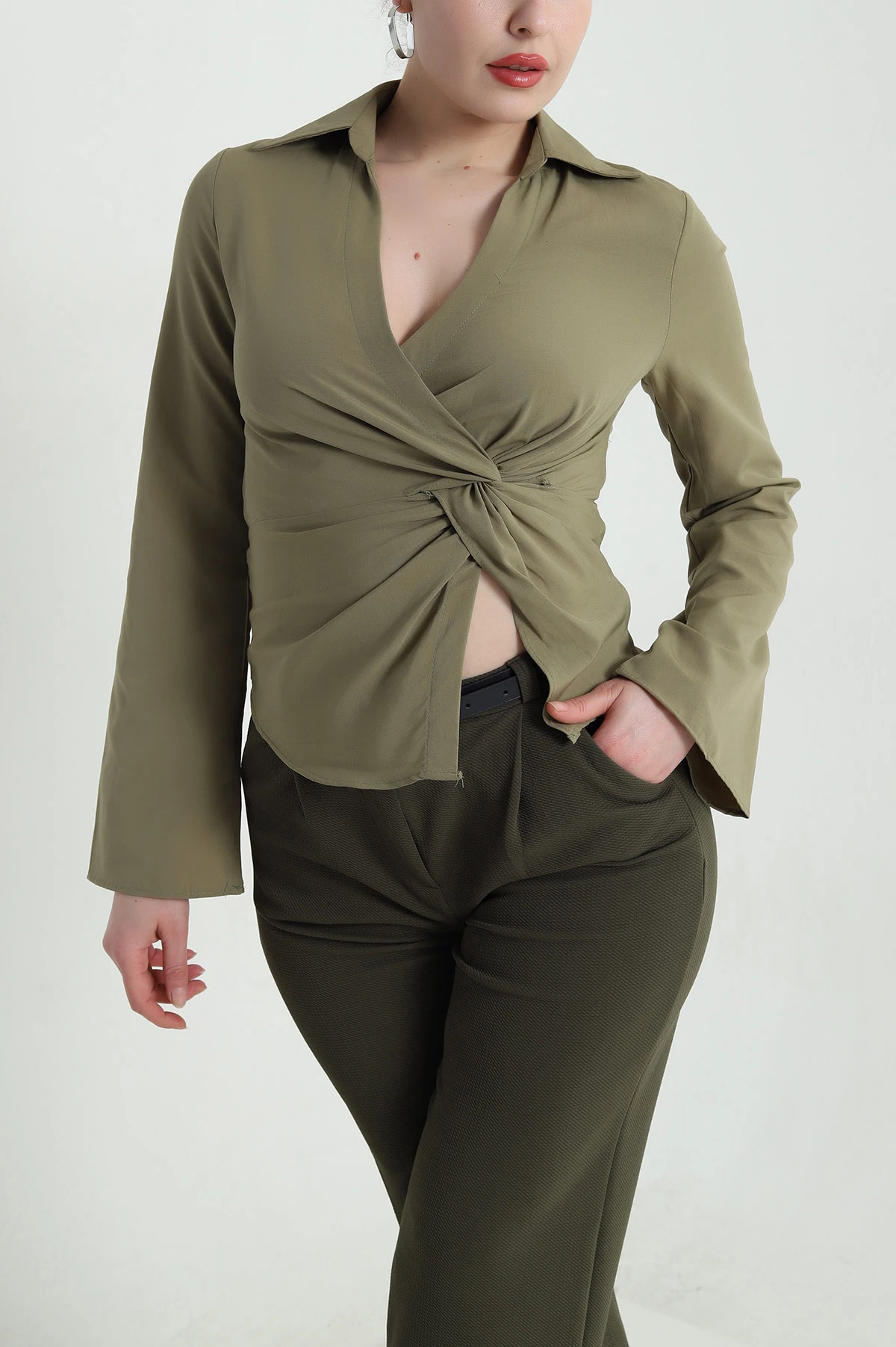 Haki Yeni Sezon Poplin Kadın Bluz 461392